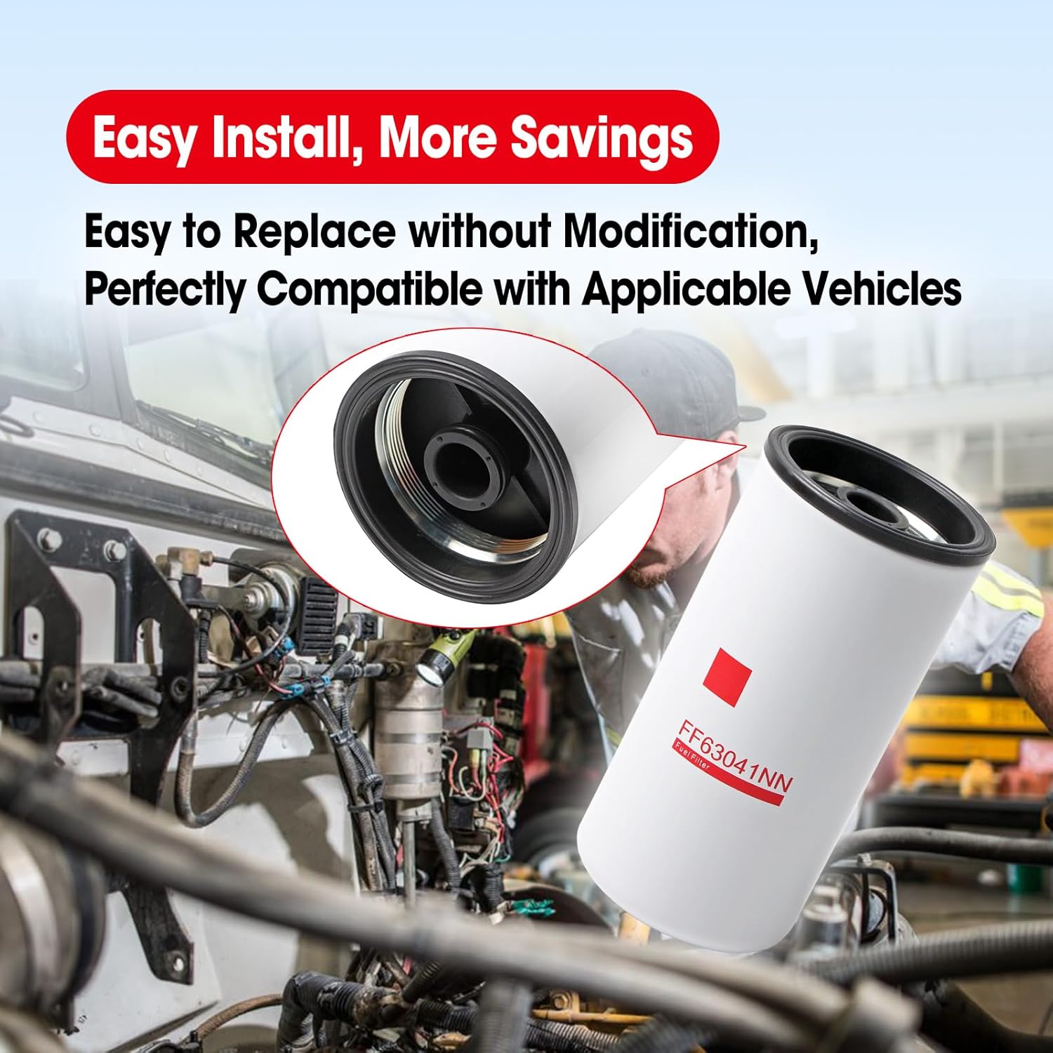 FF63041NN 6 Pcs Fuel Filter Replace FF63041-NN 5526400 Fit for Cummins Stage V OSB 6.7L B6.7L Stage V L9 Engines 2020-2022, Fuel Filter Water Separator Replacement