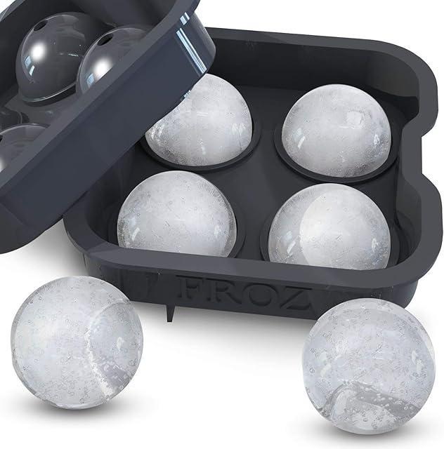 Housewares Solutions Froz Ice Ball Maker  Black Novelty Food-Grade Silicone Ice Mold Tray with 4 X 4.5cm Ball Capacity