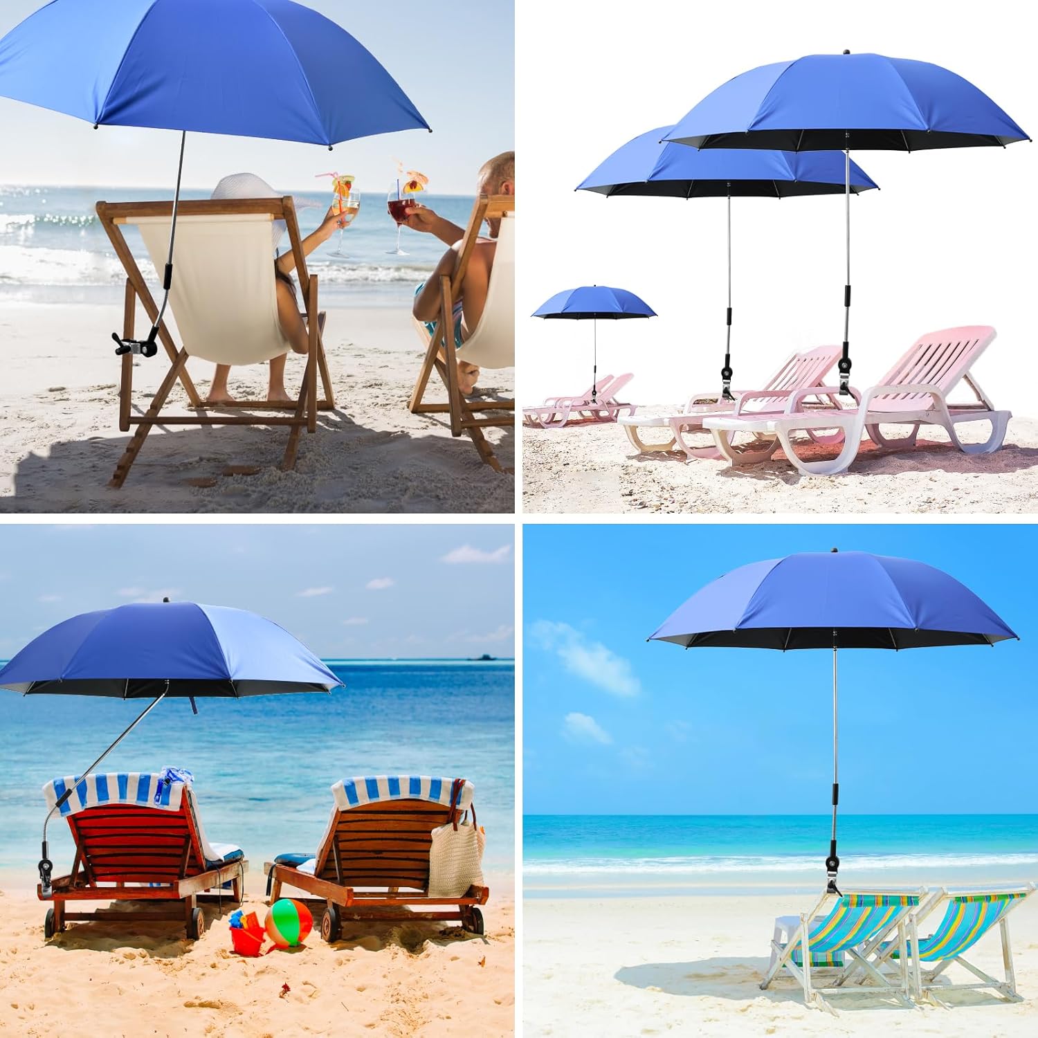 42 Inch Beach Umbrella with Universal Clamp, 360 Adjustable Shade Umbrella, Portable Outdoor Sunshade for Beach, Camping, Wheelchair