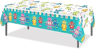 CC HOME 1 Pack Cartoon Robots Plastic Tablecloth 54 x 87 Inch Long Rectangular Table Cover for Buffet,Birthday Party Holiday Dinner,Picnic or Tablecloth for Kitchen Event Use