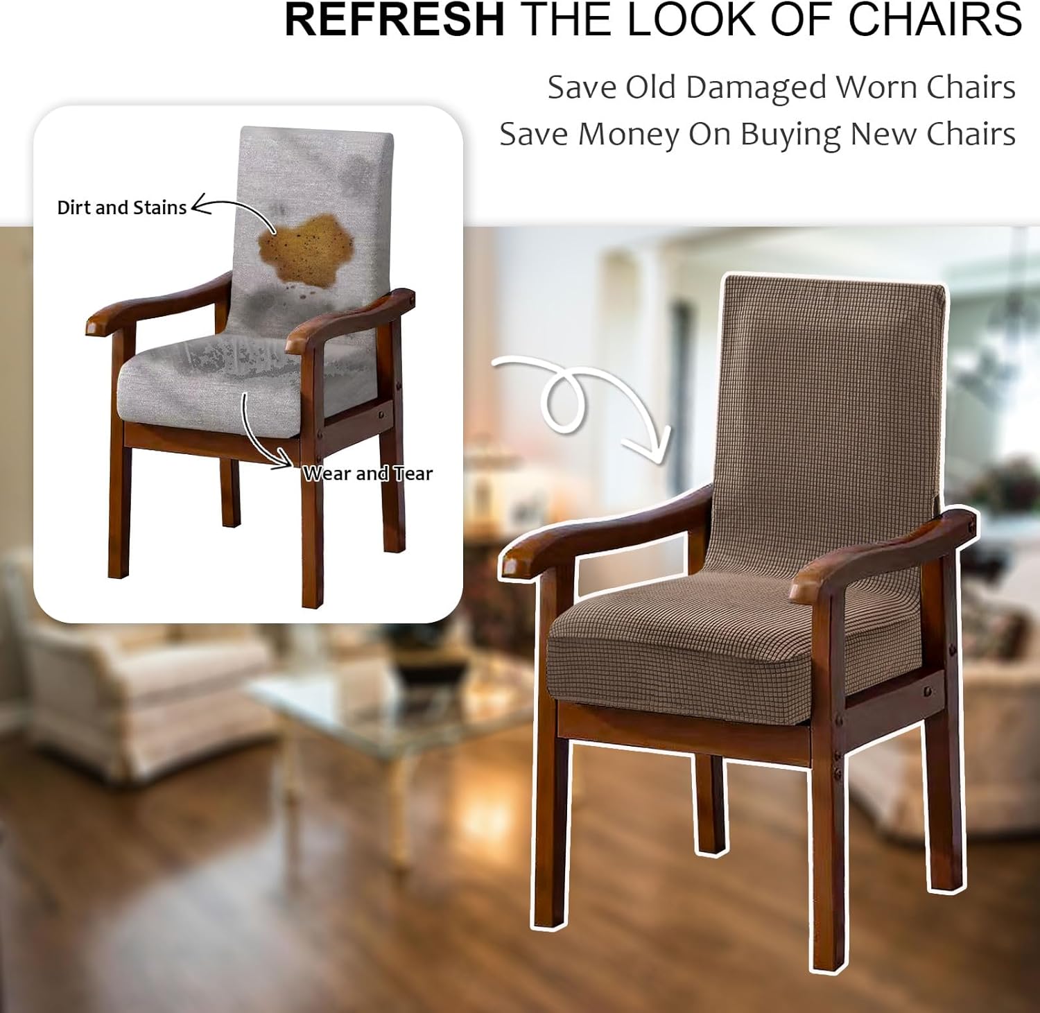 NICEEC Universal Khaki Arm Chair Covers for Dining Chairs Stretchy Chair Covers Armchair Easy Fit Chair Cover Set of 2 with Zipper Soft Washable Chair Protector for Kitchen Wedding Party Living Room