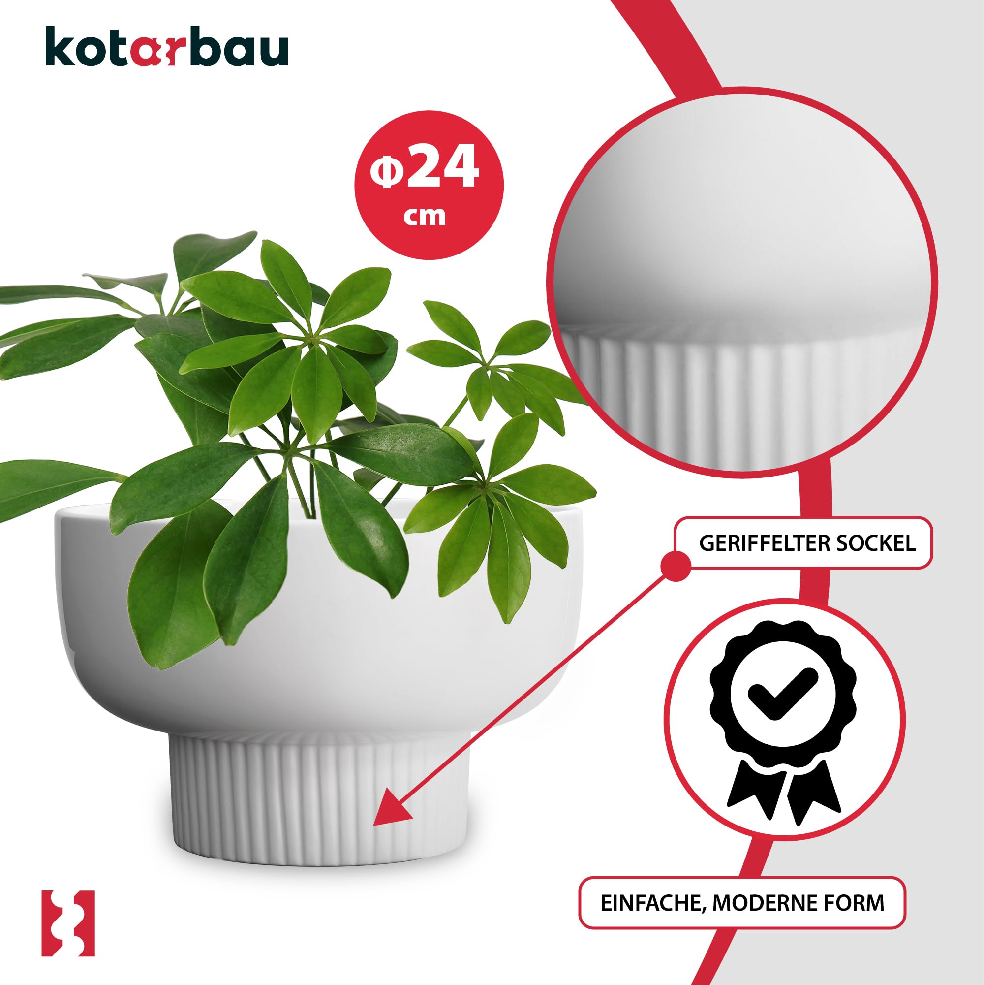 KOTARBAU® 2 szt. Donica Biała ⌀ 24 cm Doniczka Ceramiczna Szkliwiona Doniczka na Kwiaty i inne Rośliny Osłonka na Kwiaty