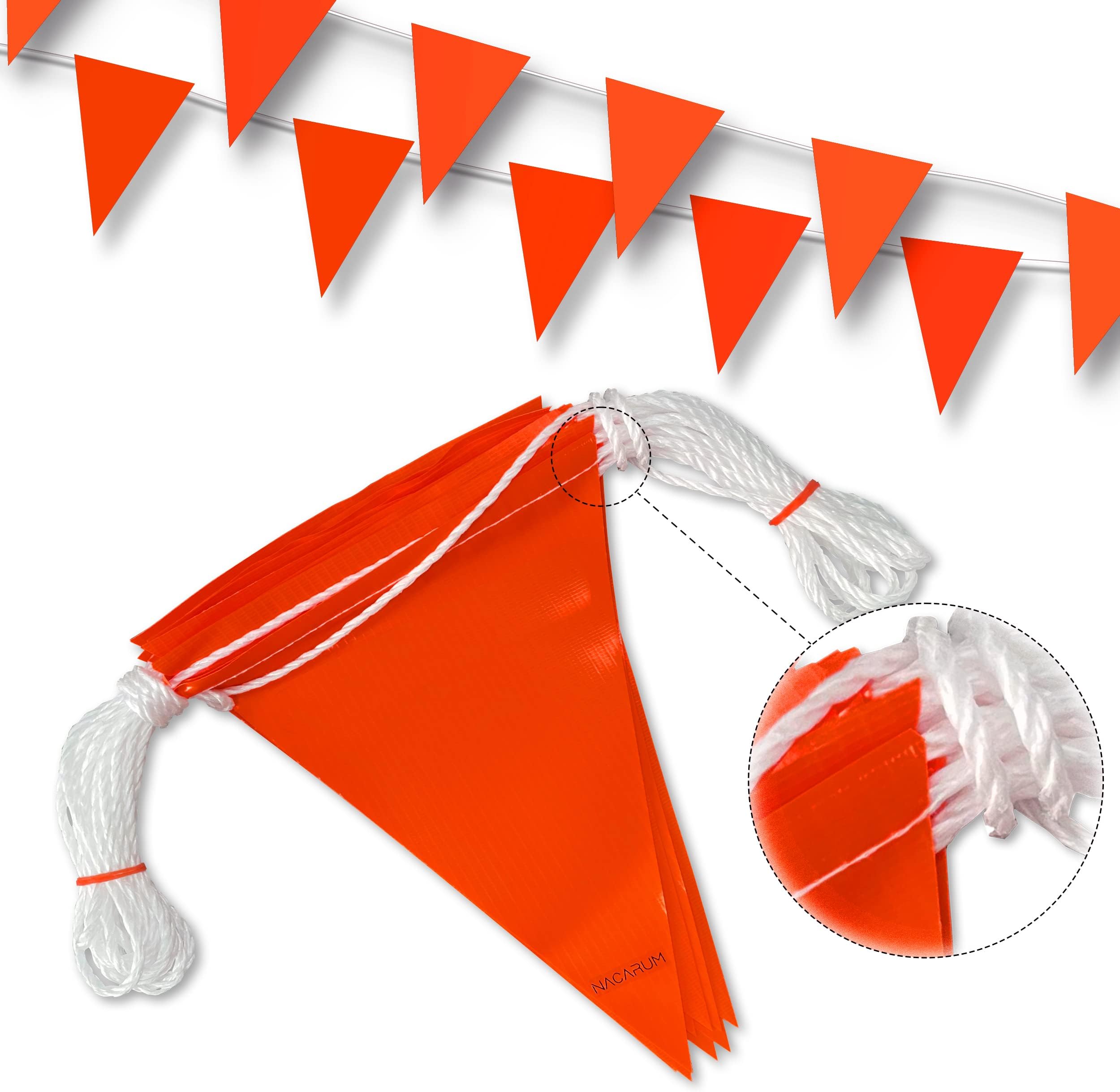 Fluorescent Orange OSHA Perimeter Marking Flags (102FT string) Warn of hazardous areas, traffic control.Marking construction sites, scaffolding, sporting events, private property.