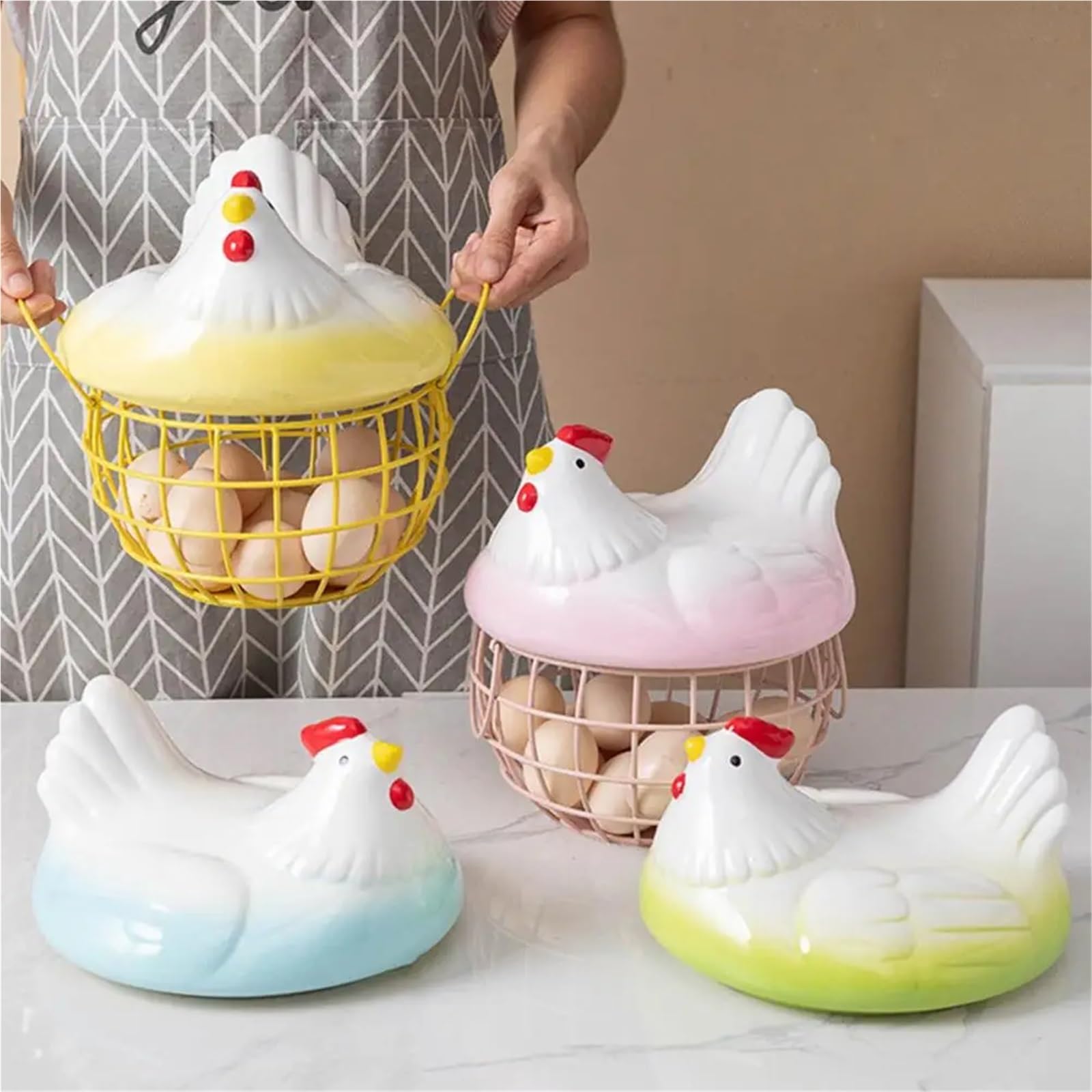 Cesta para huevos 1 juego de porta huevos de gallina, de gran capacidad, resistente al óxido, multifuncional, ideal for el hogar.(Yellow A)