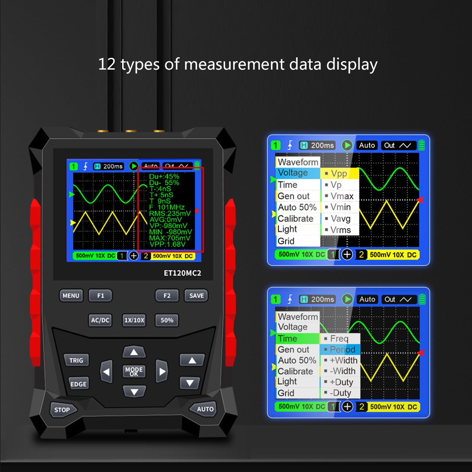 Oscilloscope numérique 500 Msa/s Taux générateur de formes d'onde 2 canaux Stockage Auto/Normal/Single ABS Oscilloscope