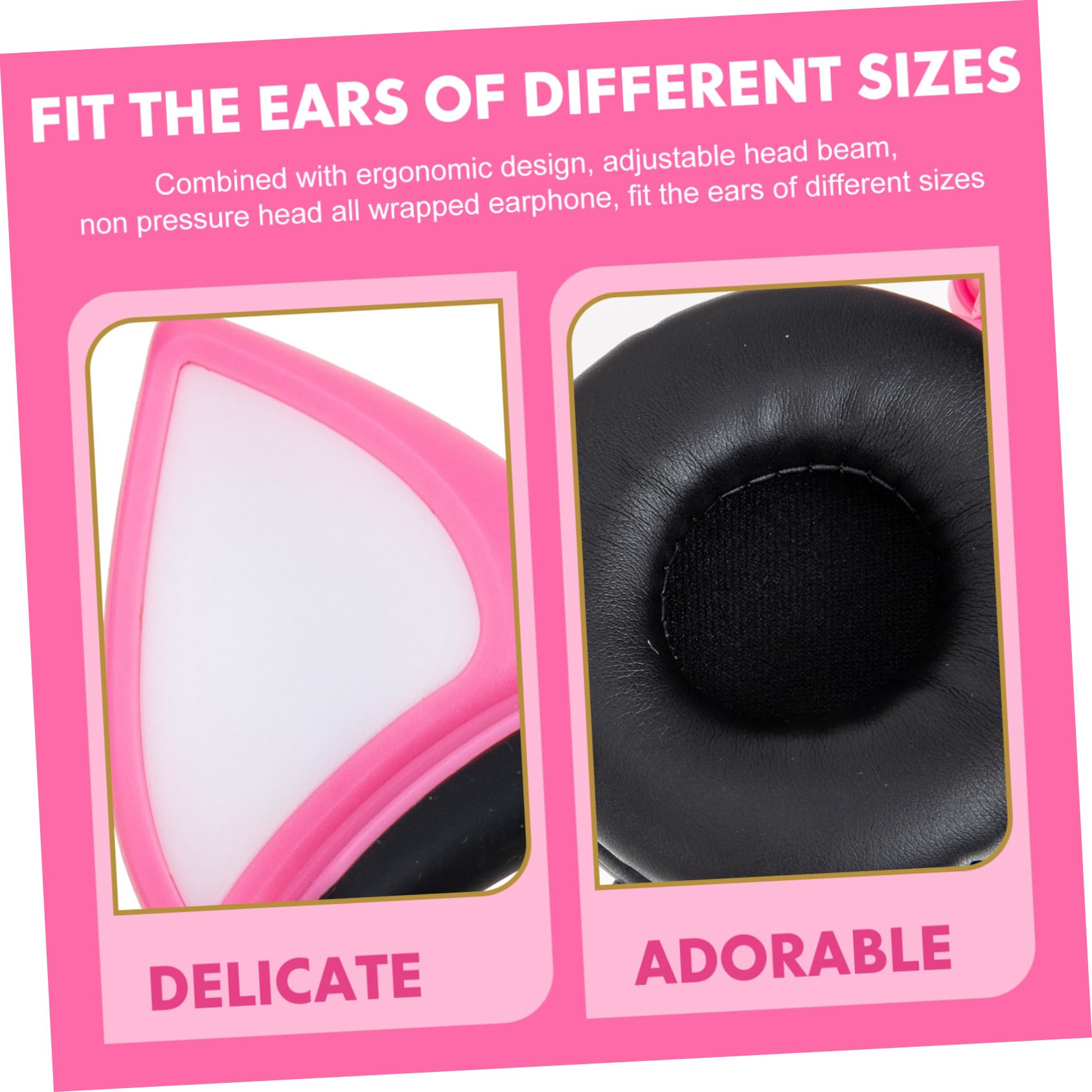 HOMSFOU Cuffie per Bambini Orecchie di Gatto Rosa, Pvc, 40mm | Spinotto Dritto 3, 5mm, Capacità 180mah, Design All-wrapped Accessorio Batteria a Bottone