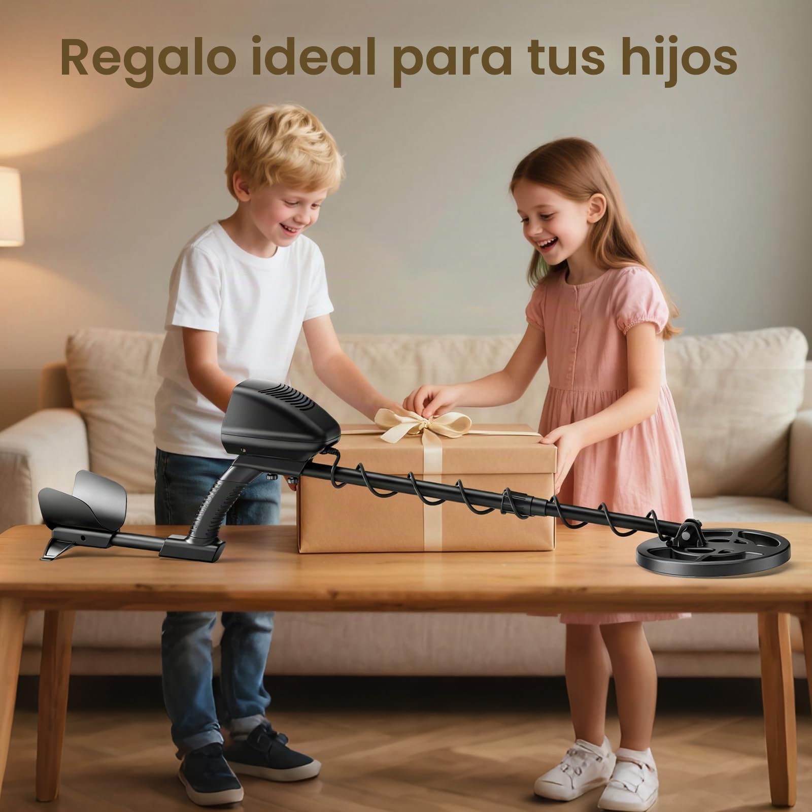 Detector de Metales de Alta Precisión, Detector de Metales Impermeable Detector Oro Ajustable 94-122 cm con Bobina de Detección 18cm, Apto para Niños y Adultos (Detector Azul)