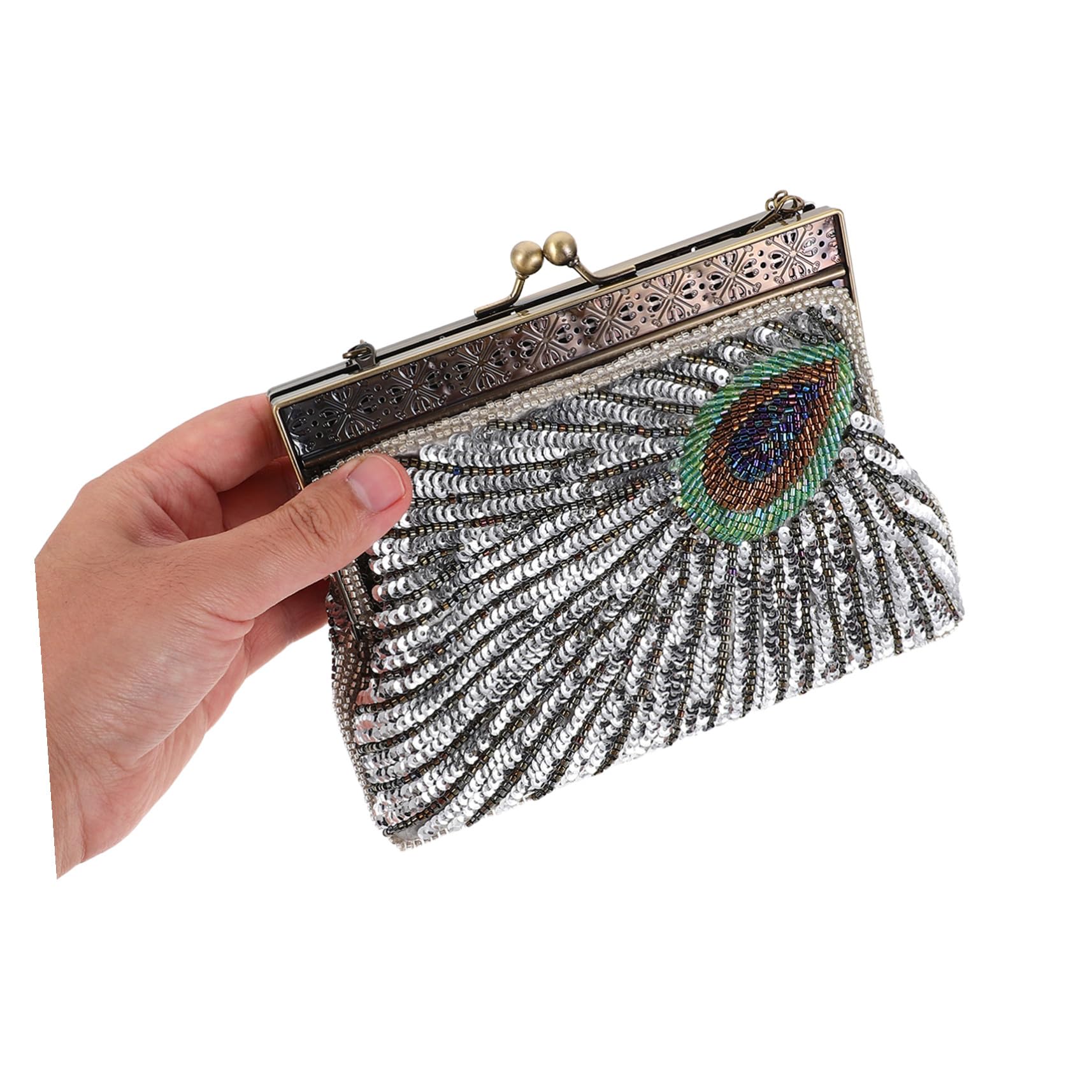 ibasenice Vintage Clutch Tasche Damen Perlen Bestickt Beaded Party Bag Crossbody Schultertasche Elegant Abendhandtasche Hochzeit Bankett Party