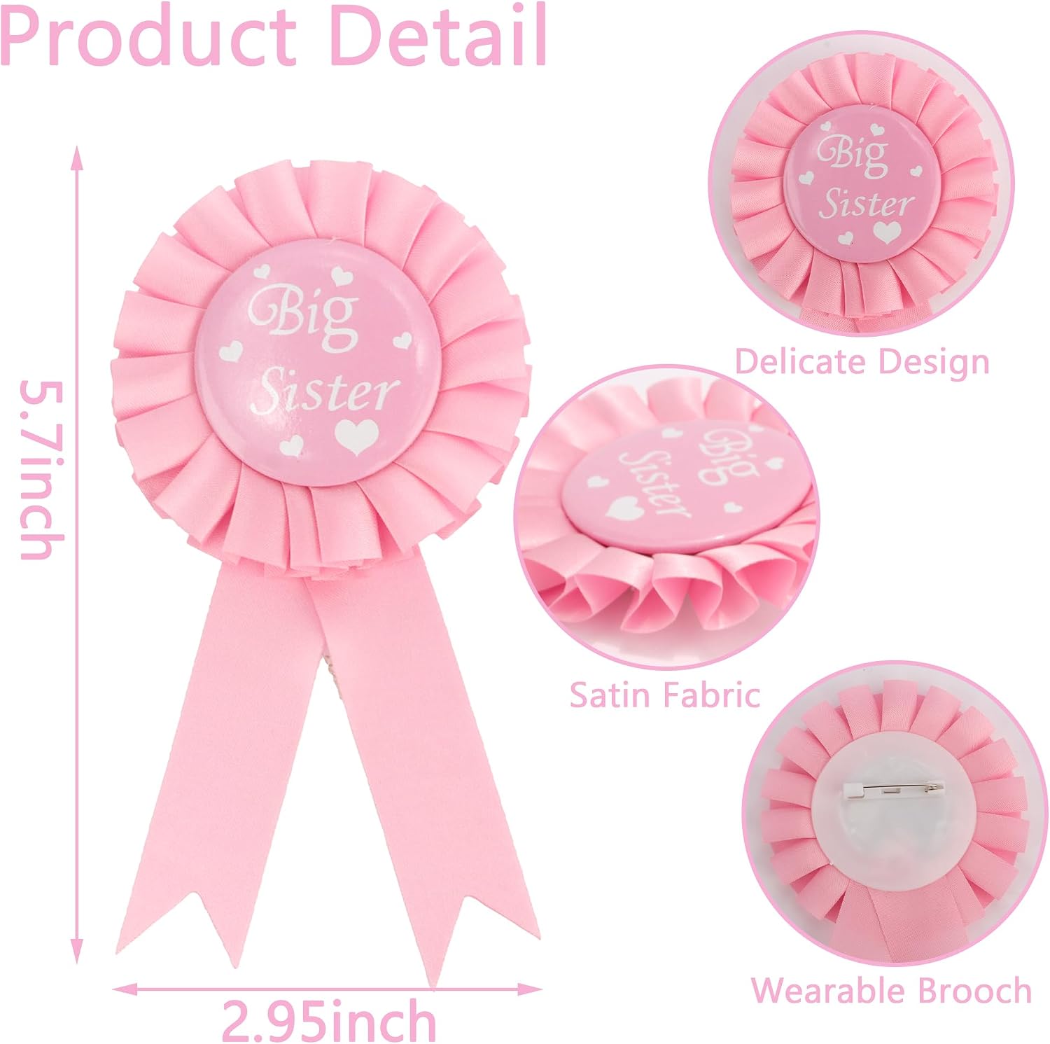Chanaco Big Sister Gifts for Girls 3Pcs Crown Sash and Badge Pin Big Sister to Be Accessory Set Pink Metal Rhinestone tiara with Comb Announcement Party Glitter Cute Sibling Gift