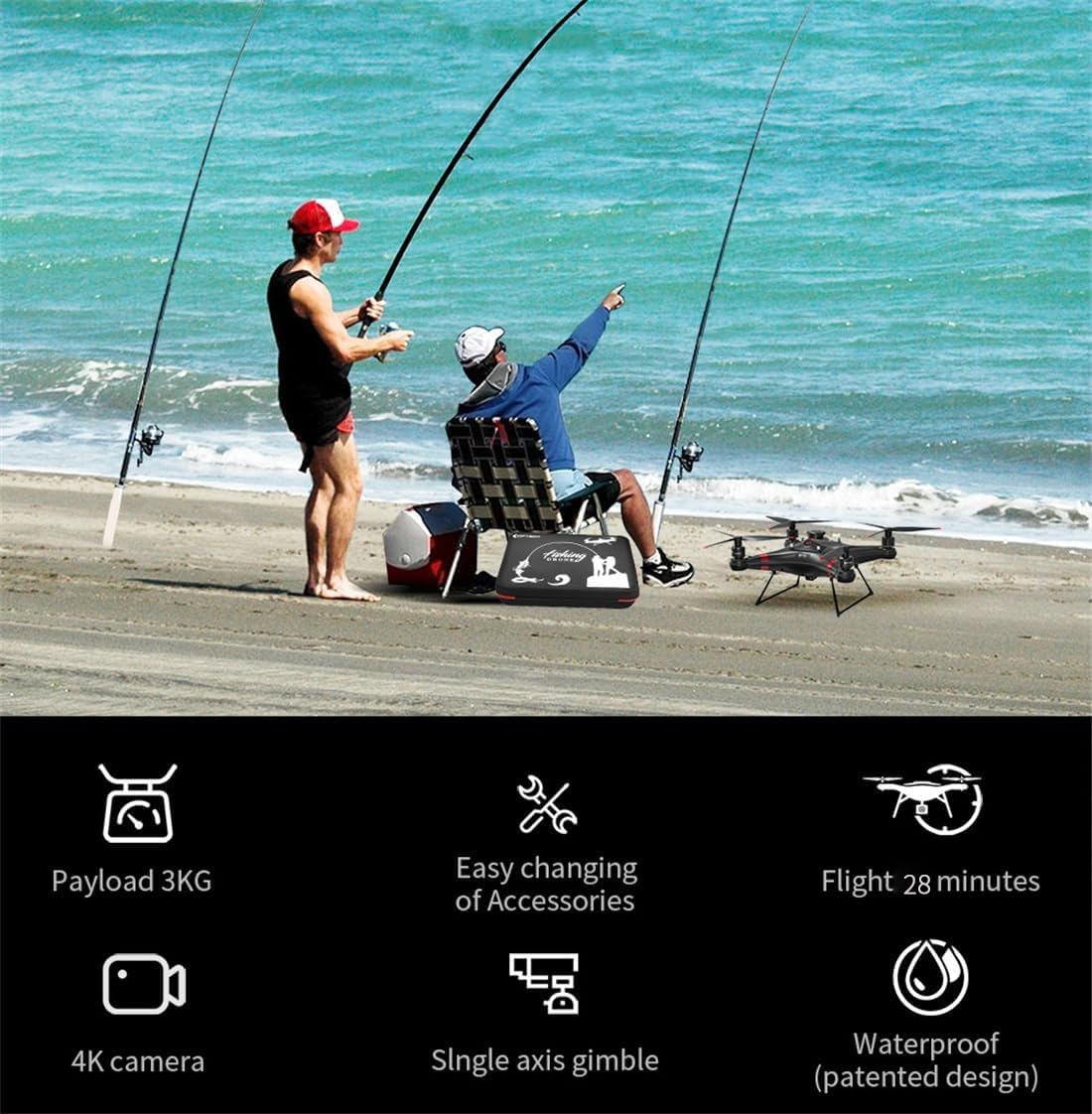 Miglior drone da pesca con rilascio di esca 3 kg di carico utile, drone Triblade FPV 33 minuti Ritorno automatico Droni impermeabili con telecamera per adulti 4K