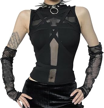 Gothic Tank Top for Women Steampunk Sleeveless Y2K Punk Rave Emo Summer