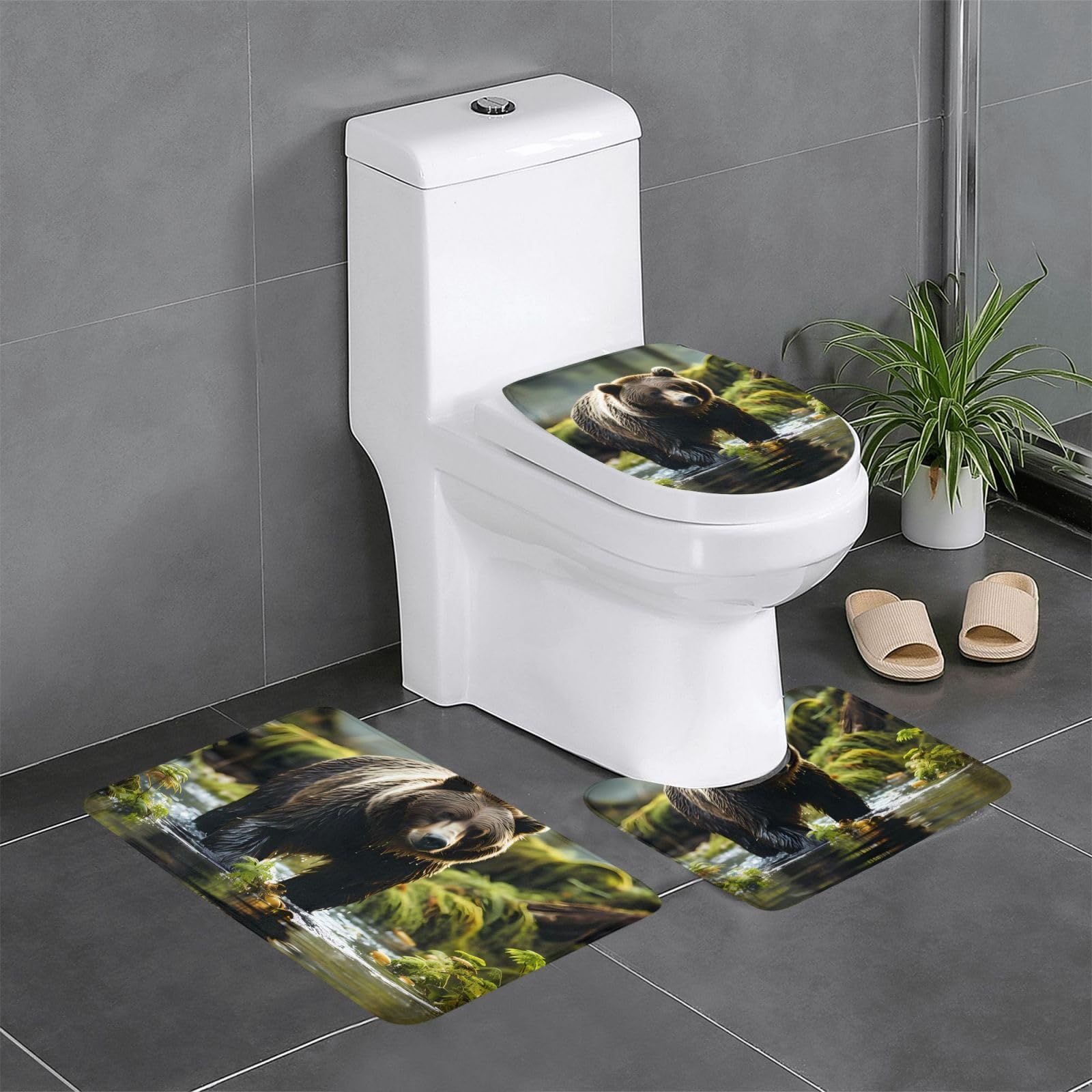 Tapis de salle de bain antidérapants géométriques lot de 3 formats assortis
