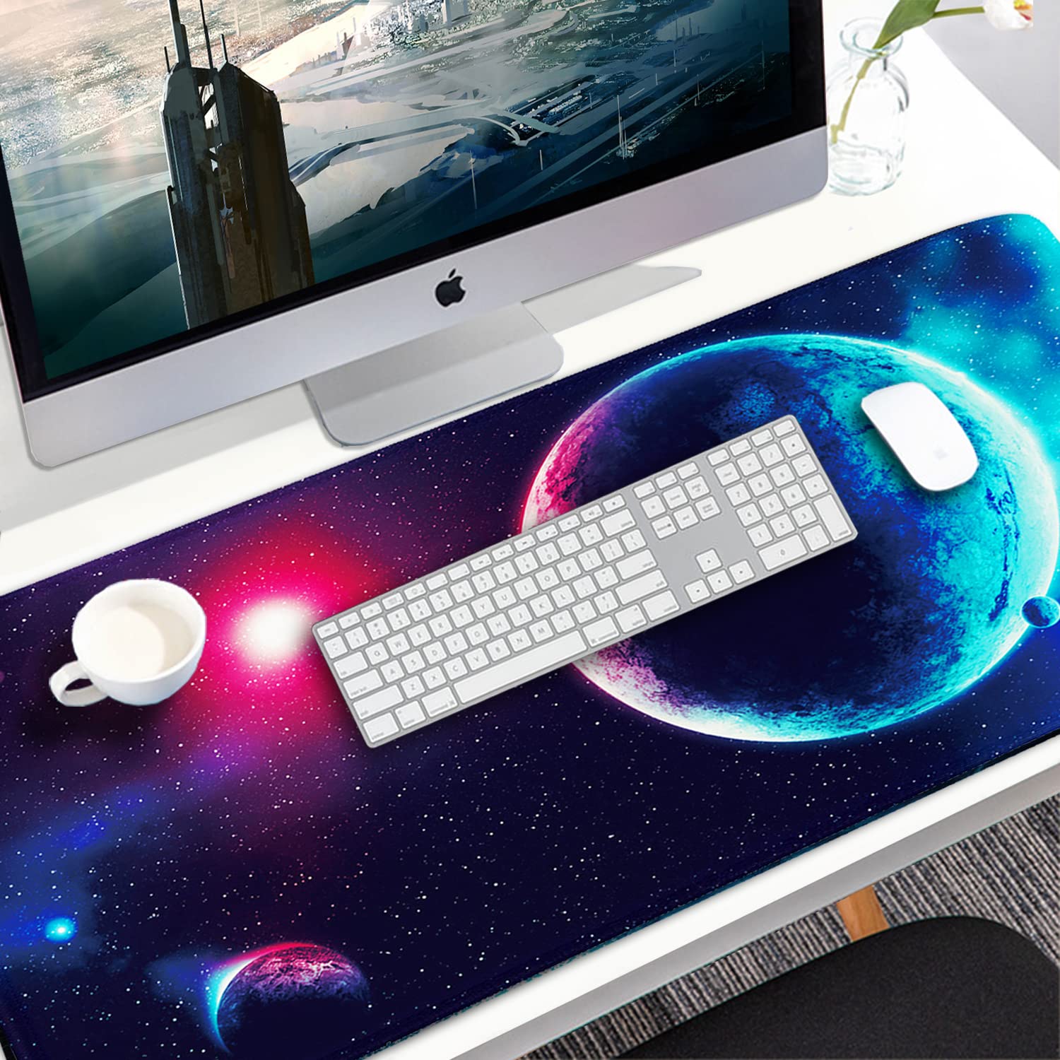 NAUKAY Tappetino per mouse da gioco, 80 x 40 x 0,3 cm, grande tappetino per mouse esteso per computer e tastiera, impermeabile, antiscivolo, base in gomma, lungo, XXL, tappetino per mouse da gioco per