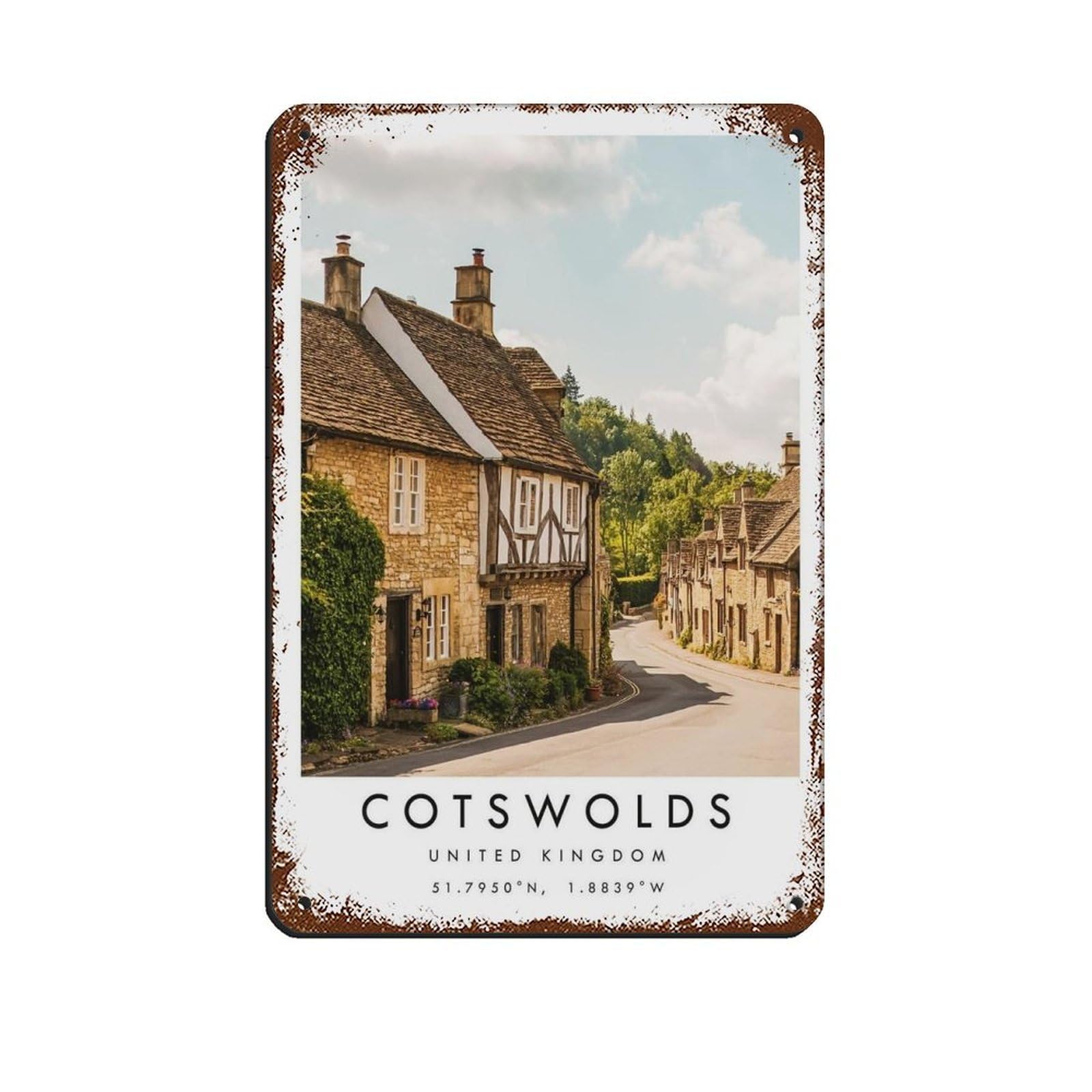 Lxwnze 20L X 30W Cm Cotswolds Travel, Cotswolds Poster Tin Sign Vintage Metal Pub Club Cafe Bar Home Wall Art Decoration Poster Retro 8X12inch(20X30cm)