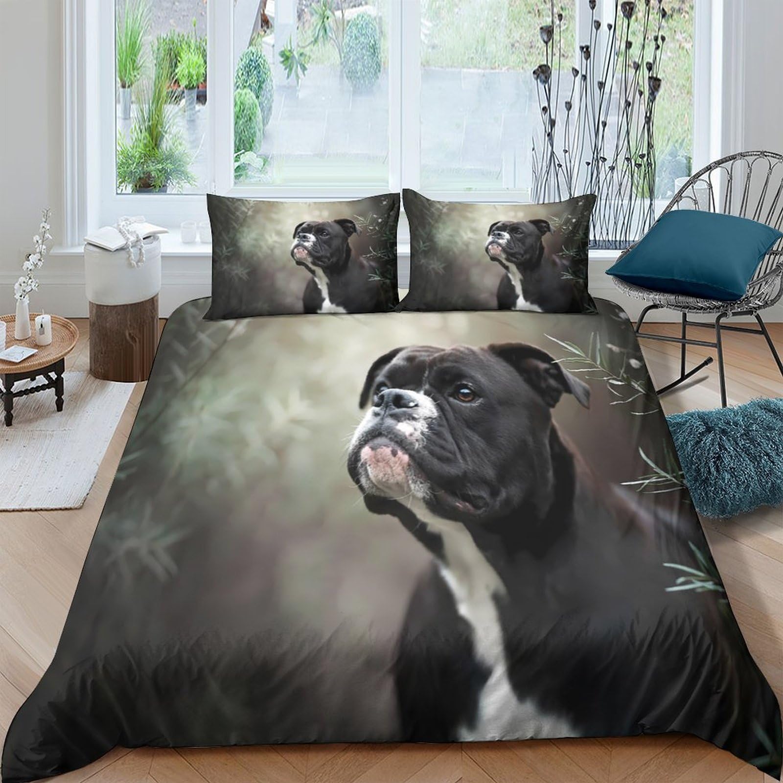 Ctjqhvkz Style-1 3D Printed Black Boxer Dog Fitted Sheet Microfiber Animal Portrait Bed Cover For Bedroom Dorm Easy Care Decor Single（135X200cm）