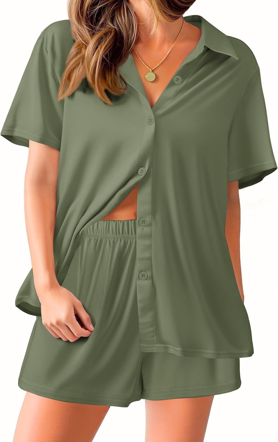 Ekouaer Pajama for Women Set Short Sleeve Button Down Pajamas Sets Soft Lounge Sets for Women Sleepwear PJS