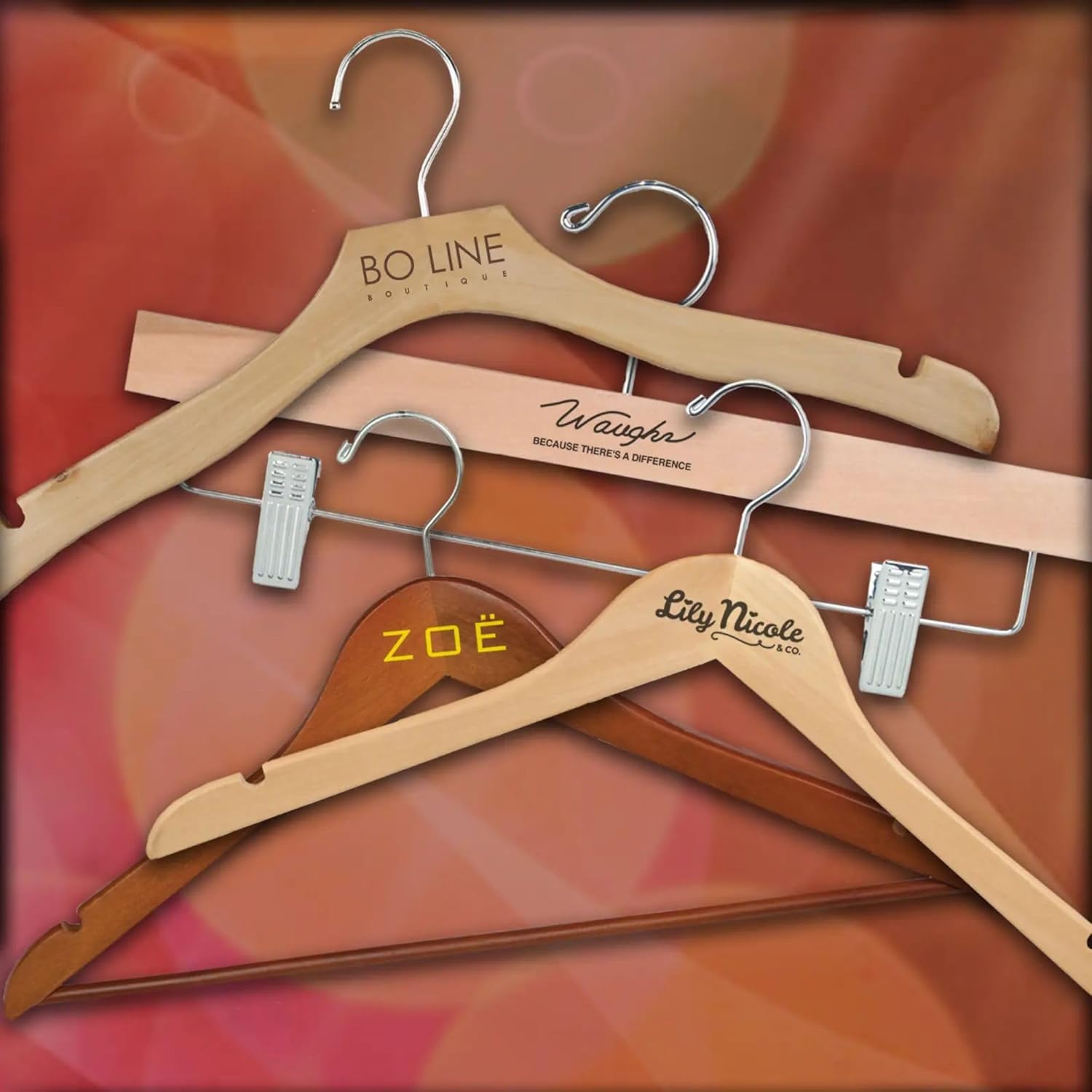 Econoco Flat Wooden Hangers with Chrome Hook, Deluxe Durable Natural Finish Blouse and Dress Hangers, No Bar, Pack of 100