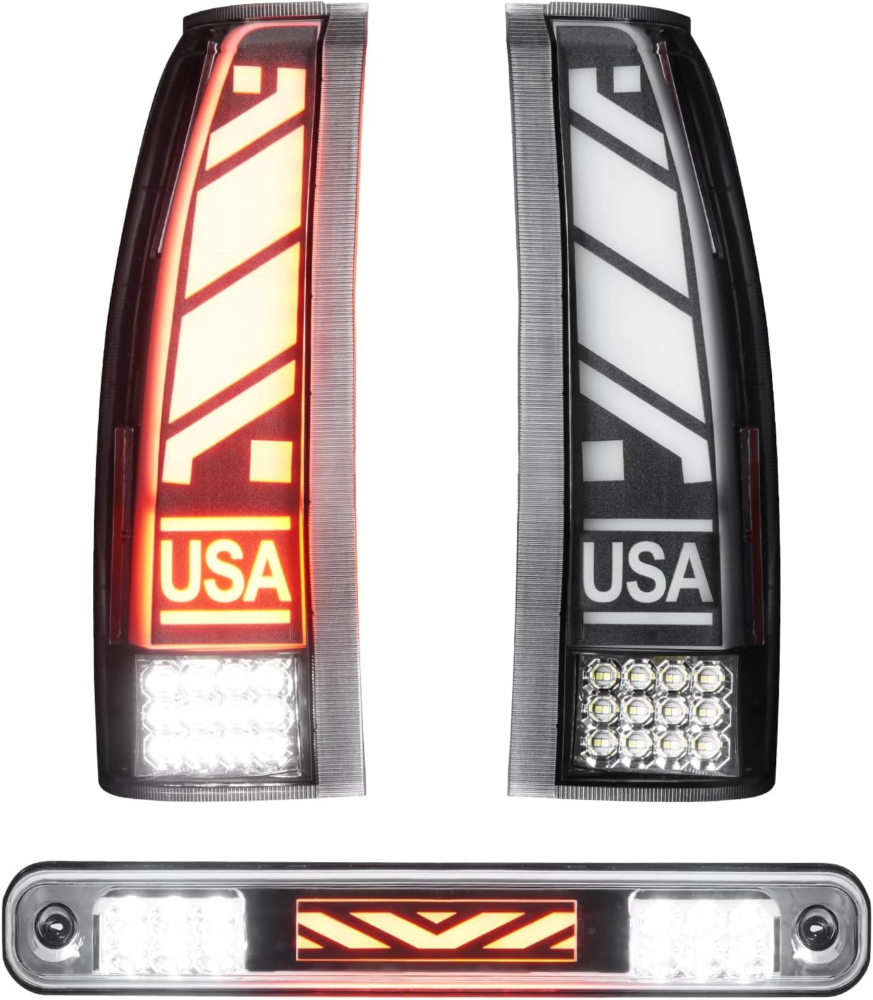 Tresound Tail Lights + 3rd Third Brake Cargo Lamp for Silverado 94-98, for Chevy GMC C1500 C2500 C3500 K1500 K2500 K3500 88-00, for Blazer 92-94, Rear LED Taillight Assembly, Clear Lens