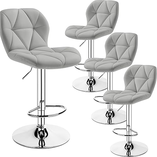 Miniatura 17 de Yaheetech Juego de 2 taburetes de bar, modernas sillas ajustables para isla de cocina, taburetes giratorios de piel sintética negra para bar,