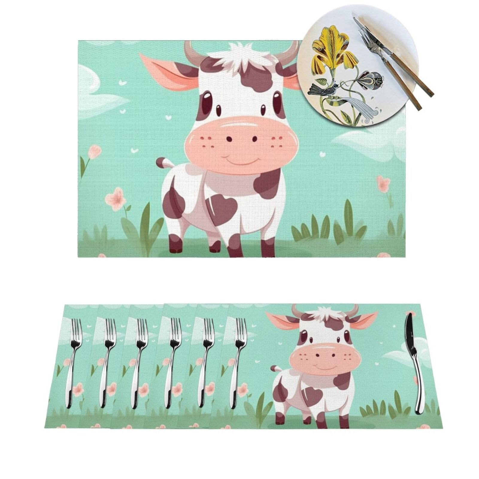 Sets de table anti-tache résistants à la chaleur lot de 6 motif vache