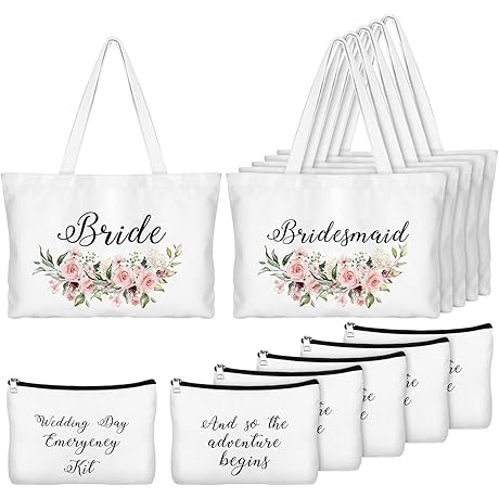 Sanwuta Bridesmaids Gifts Set of 6,Floral Canvas Tote Bags for Women