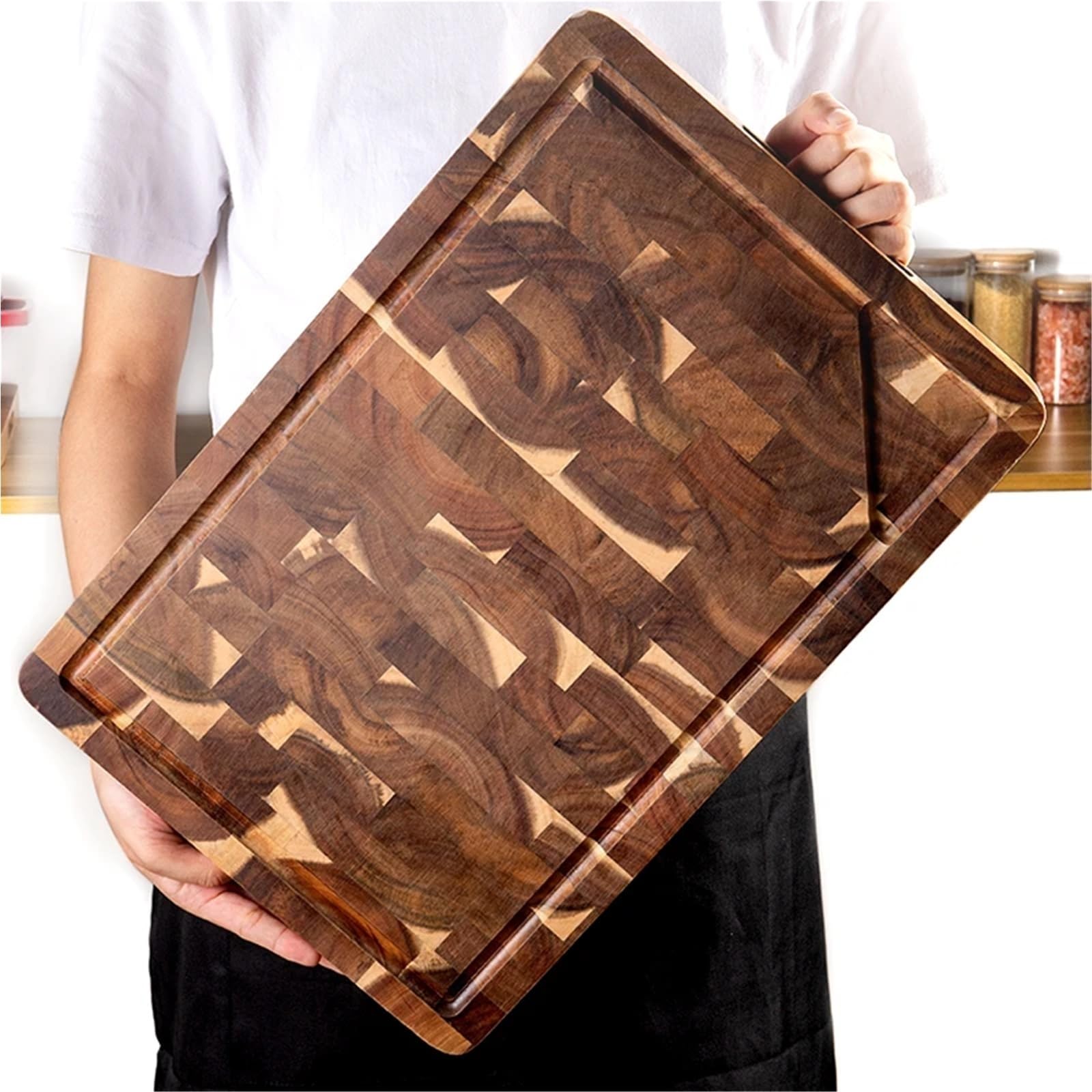Tabla de cortar de acacia de doble cara con ranura for jugo