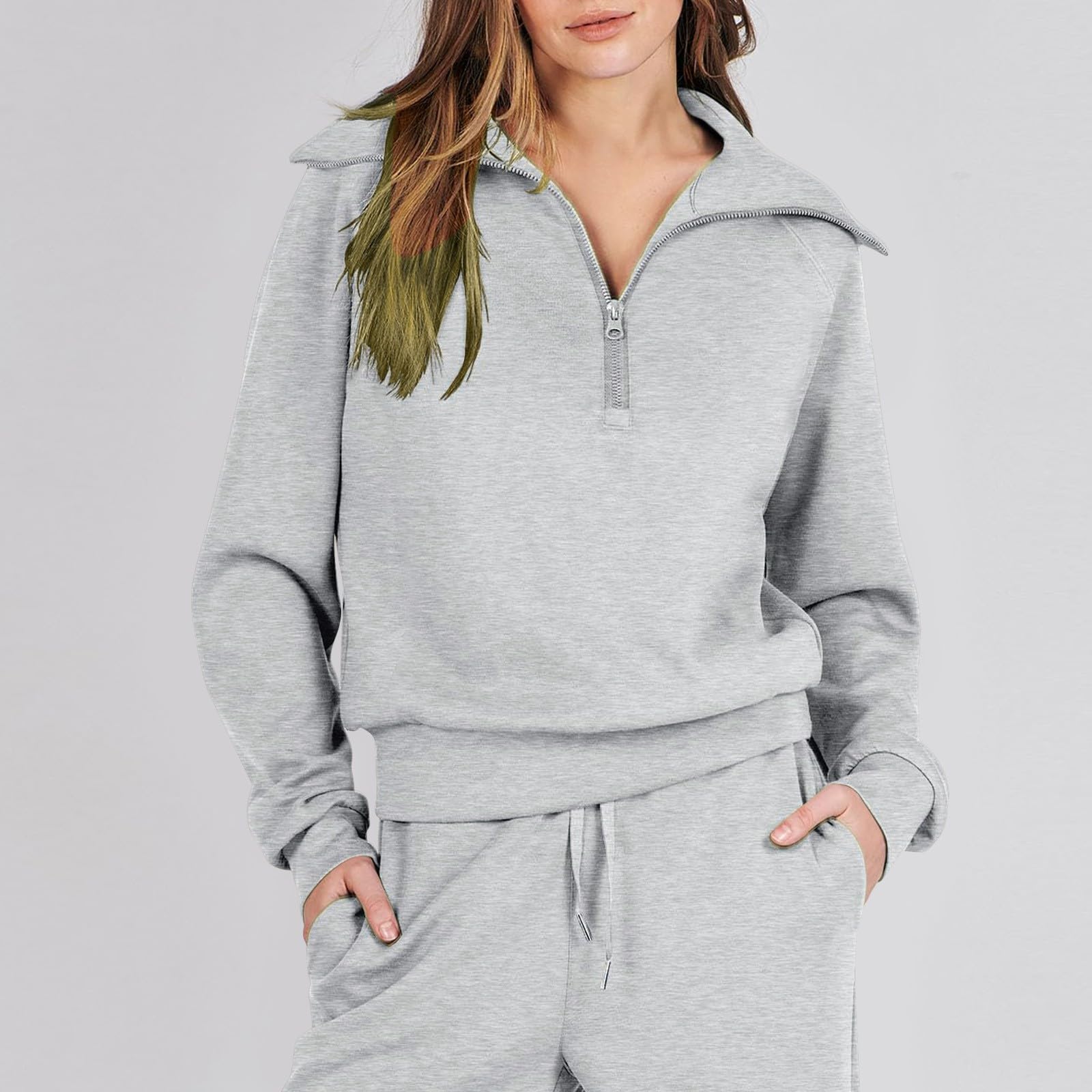 Conjunto completo de chándal para mujer, pierna ancha, media cremallera, casual, con cremallera de un cuarto y pantalones deportivos, a la moda, Y2K, para novio, cómodos, térmicos, para otoño