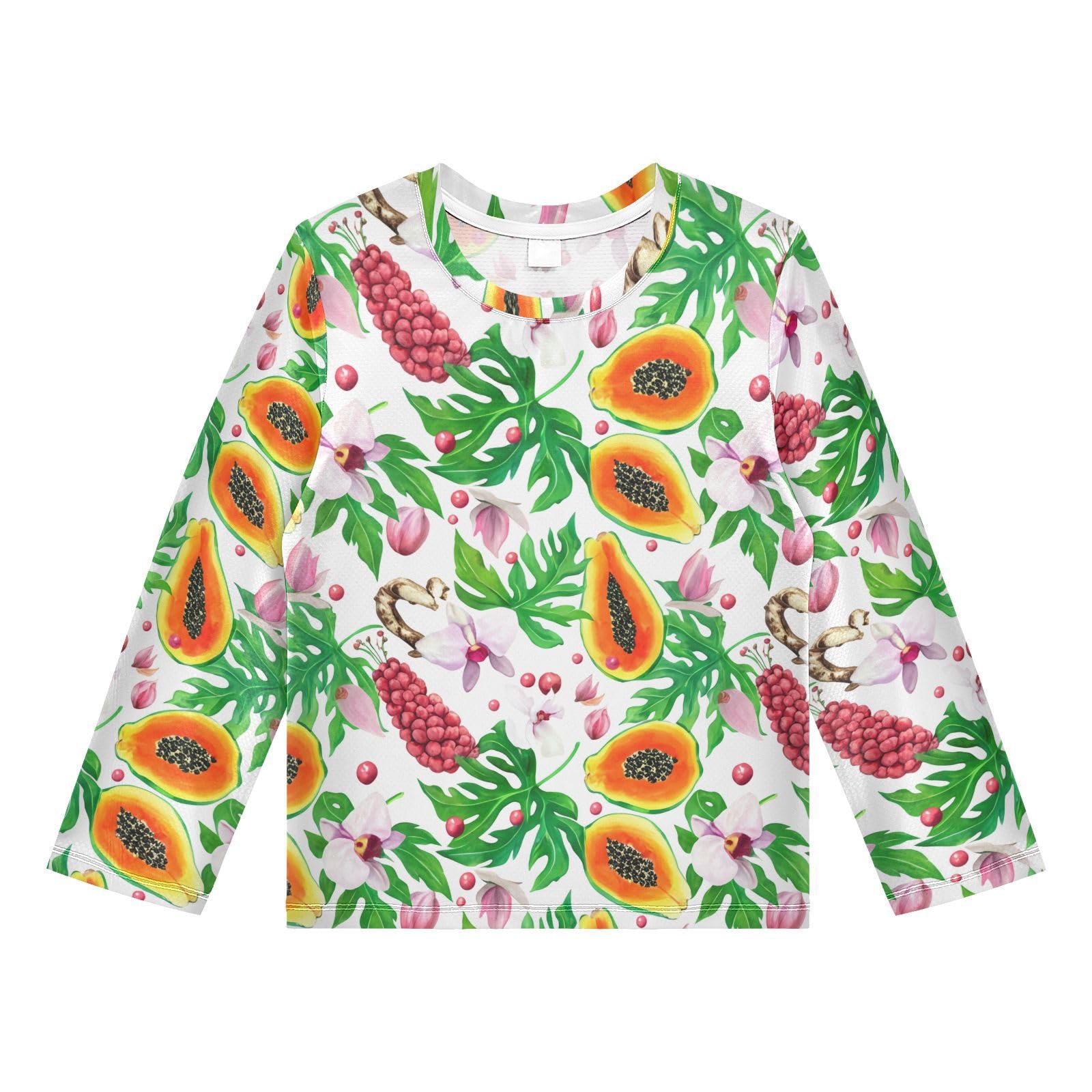 Orchid Monstera Papaya White Rash Guard Shirt for Boys Sun Protection Shirt for Swimming Pool Beach UPF50+ 5-6T