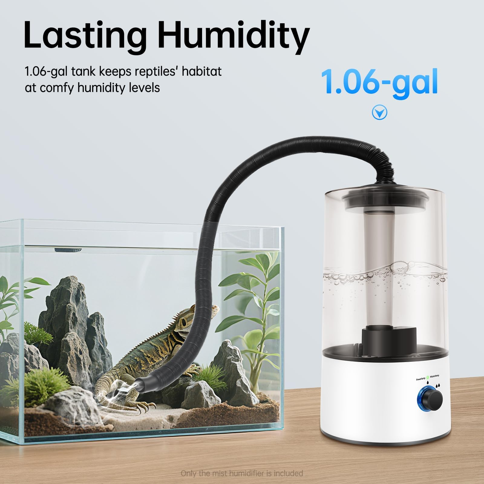 Humidificador de reptiles y tanque de nebulización de 4 litros con manguera ajustable de apagado automático para reptiles, anfibios, herpes, vivero