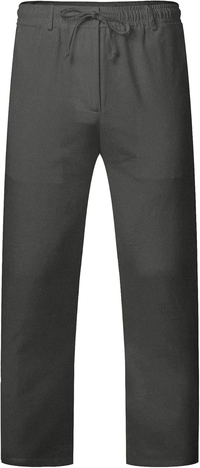 COOFANDY Men's Linen Pants Casual Elastic Waist Drawstring Beach Trousers Small Dark Grey