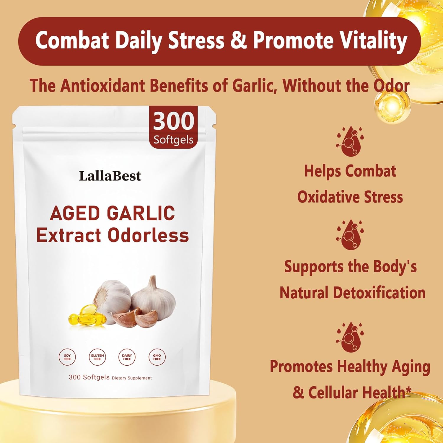 10000mg Aged Garlic Extract Capsules | Non-GMO, Gluten-Free | 300 Softgels Odorless Organic Garlic Supplement for Heart & Immune Support | 2 Years Aged Garlic Extract - Image 5