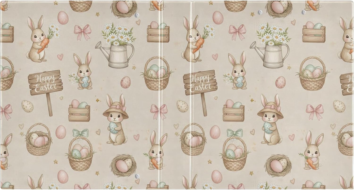 Vintage Easter Egg and Bunny 3 Ring Binders, 1.5” Round Ring Binders with Clipboard - Letter Size, 3 Interior PVC Clear Pockets & Anti-Slip Clip for Office School Supplies, 2PCS