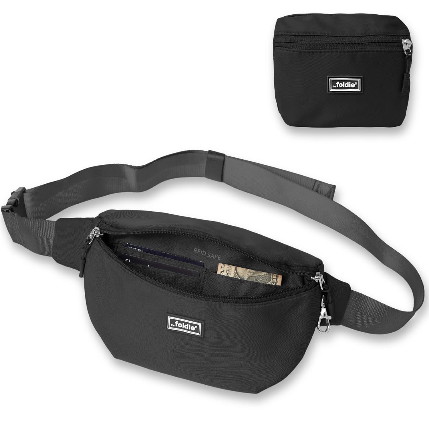 The Foldie Foldable Crossbody Bags for Women Men - Anti-Theft RFID-Safe Fanny Pack with Smart Lockable Zippers and