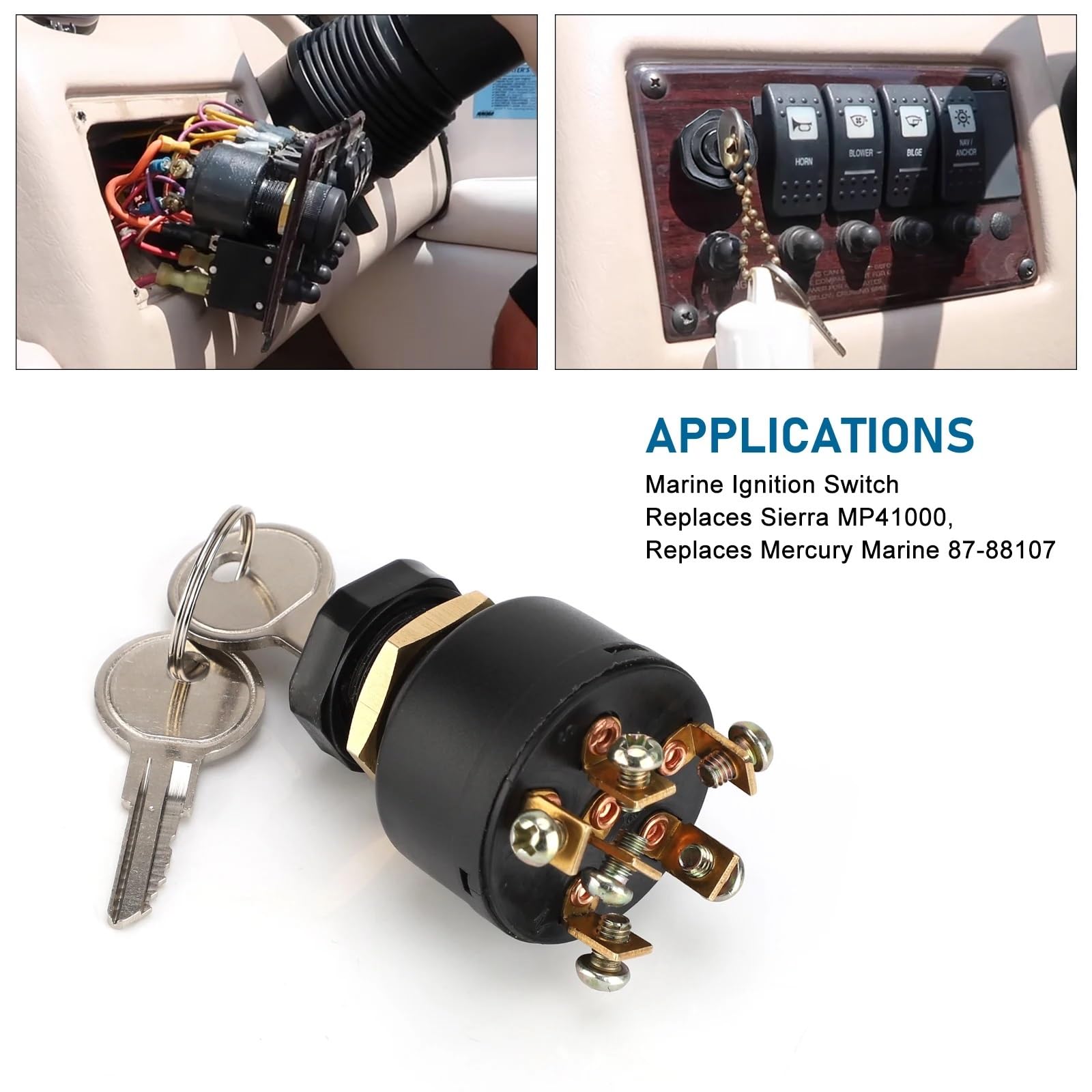 Blocchetto di accensione Interruttore di avviamento a 3 vie da 12 V con 2 chiavi, adatto per motori fuoribordo Mariner e Mercury starter elettrico a pressione