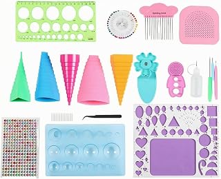 Fancyes Paper Quilling Tool Kit Paper Crafting Equipment Set Template Board Comb Tweezers Liquid Bottle Geometric Pattern Forming Suitable for Greeting Cards scrapbooks Party Favors DIY Decor