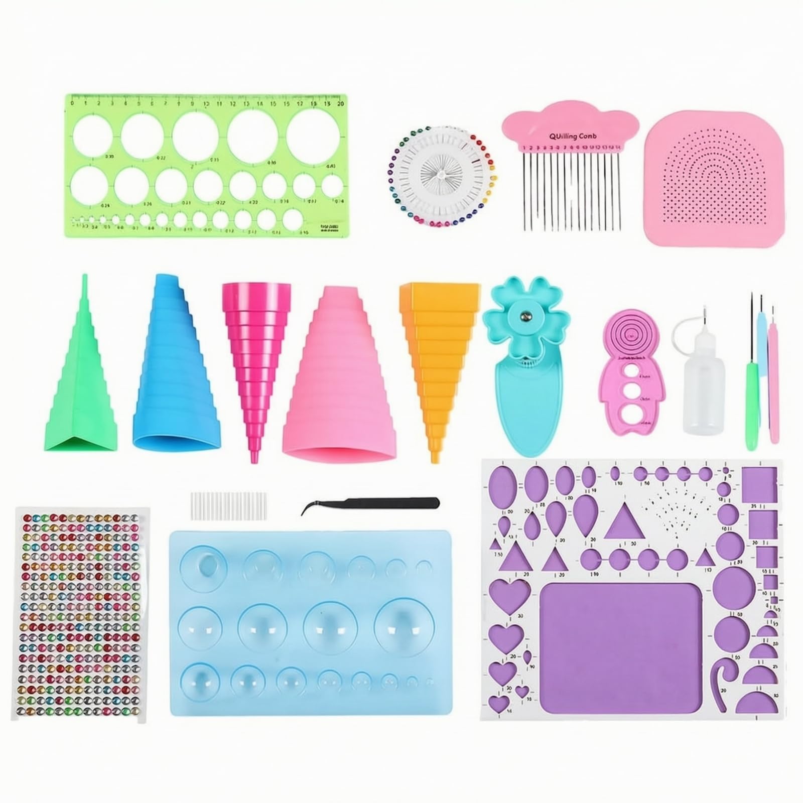 Gxdqxxd Paper Crafting Equipment Set per Quilling Carta Strumenti Kit Attrezzi Accessori Modelli in Plastica E Metallo con Template Geometrici Precisione