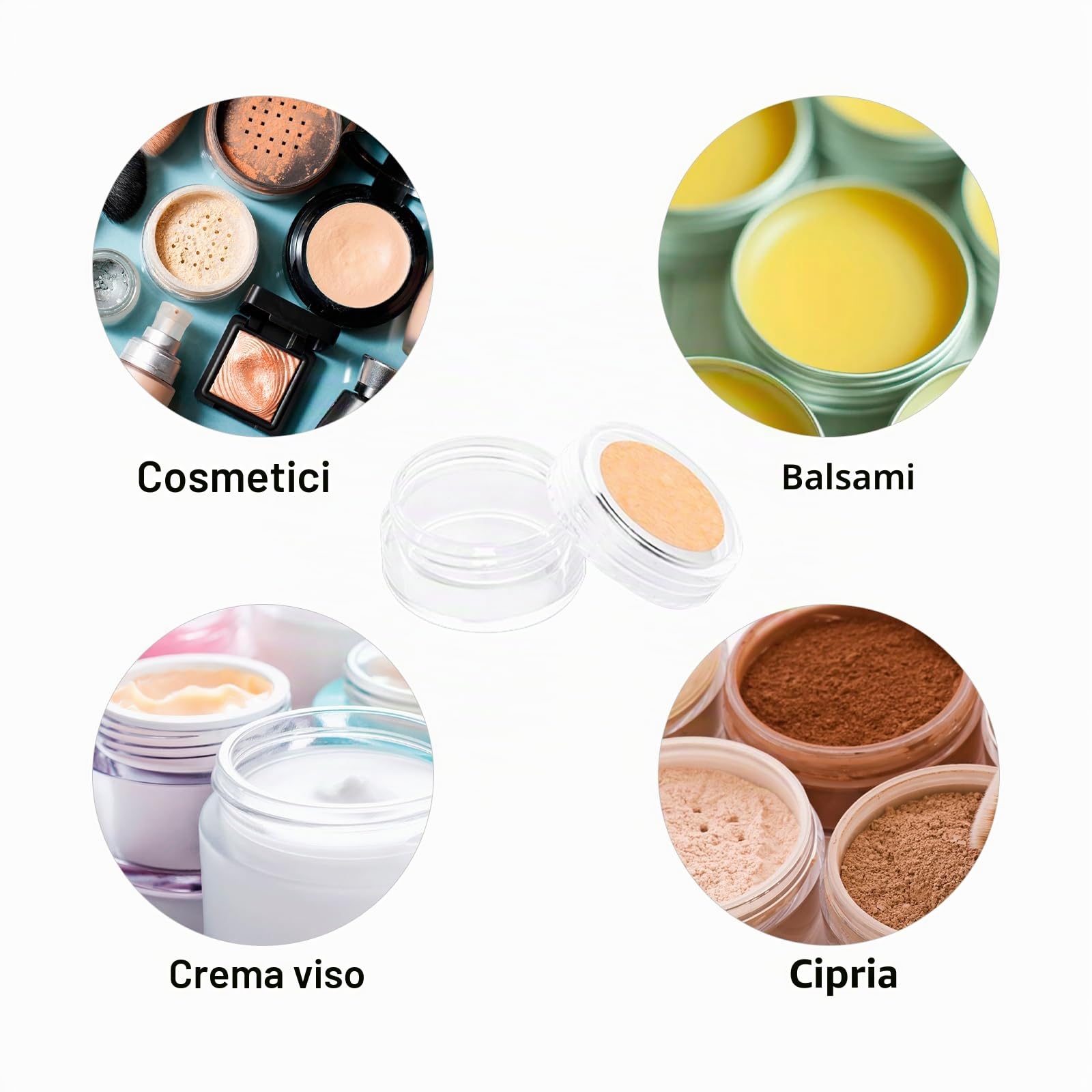 5ml Barattolini plastica piccoli con tappo, 42 pezzi Vasetti mini con etichette e spatola, mini contenitori trasparenti per creme da viaggio campioni cosmetici, crema per labbra, nail art