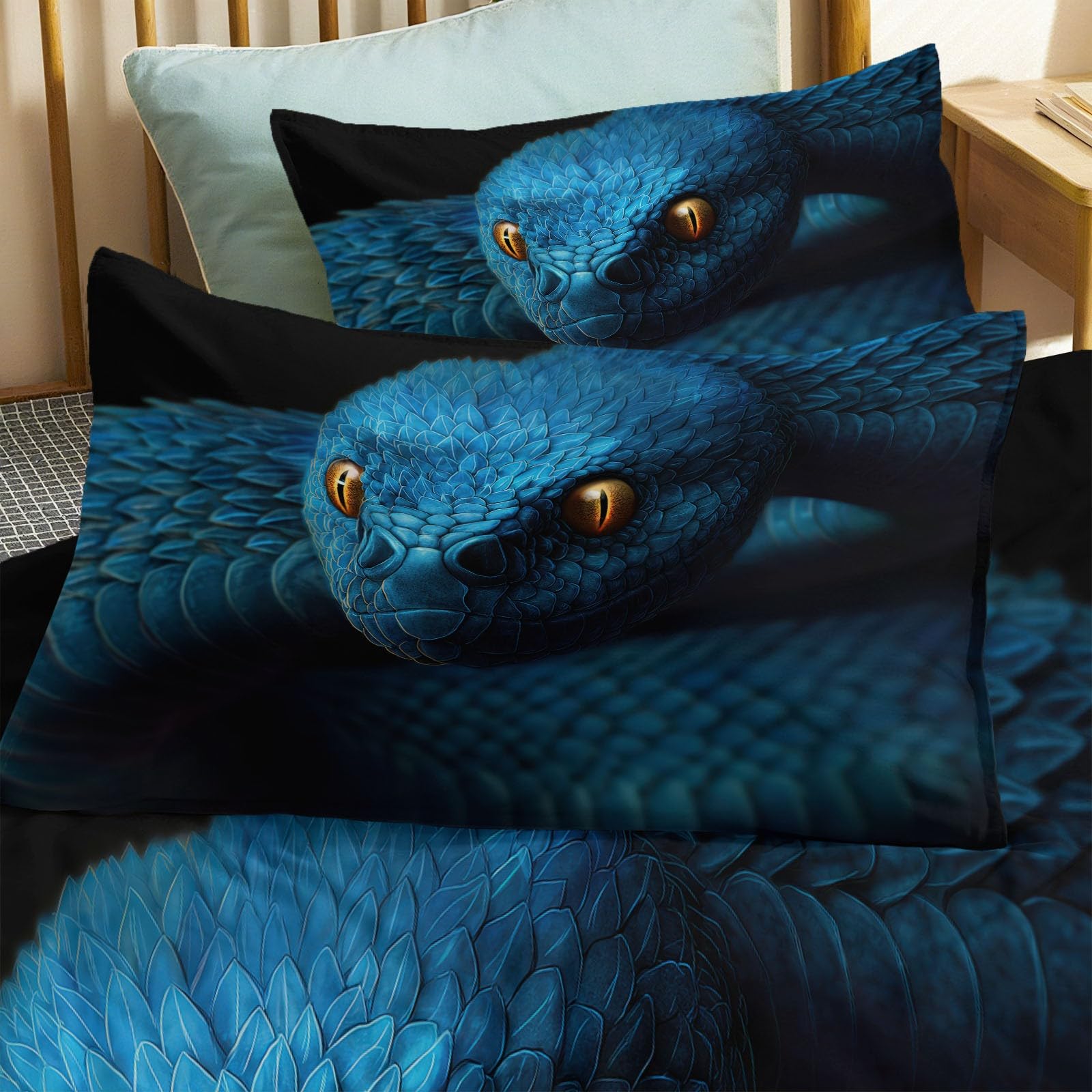 Zestaw poszewek na kołdrę dla dzieci, wysokiej jakości, szczotkowana mikrofibra, gra fantasy, gigantyczny Python, miękki, oddychający, 3-częściowy wygodny zestaw pościeli, niebieska poszewka