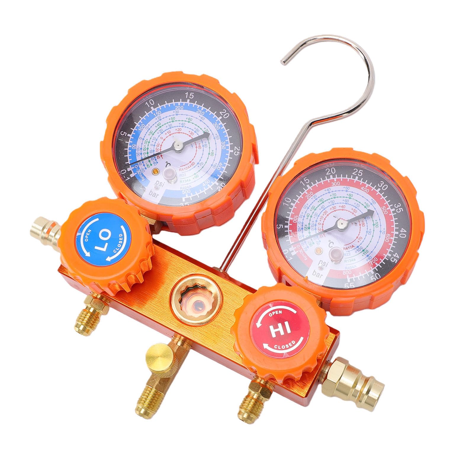 Juego de Manómetros de Colector de CA para Automóvil con Mangueras de PVC de Aluminio y Latón Medidor de Presión de Refrigerante de 3 Vías Mangueras de 5 Pies 600 PSI para Diagnóstico de