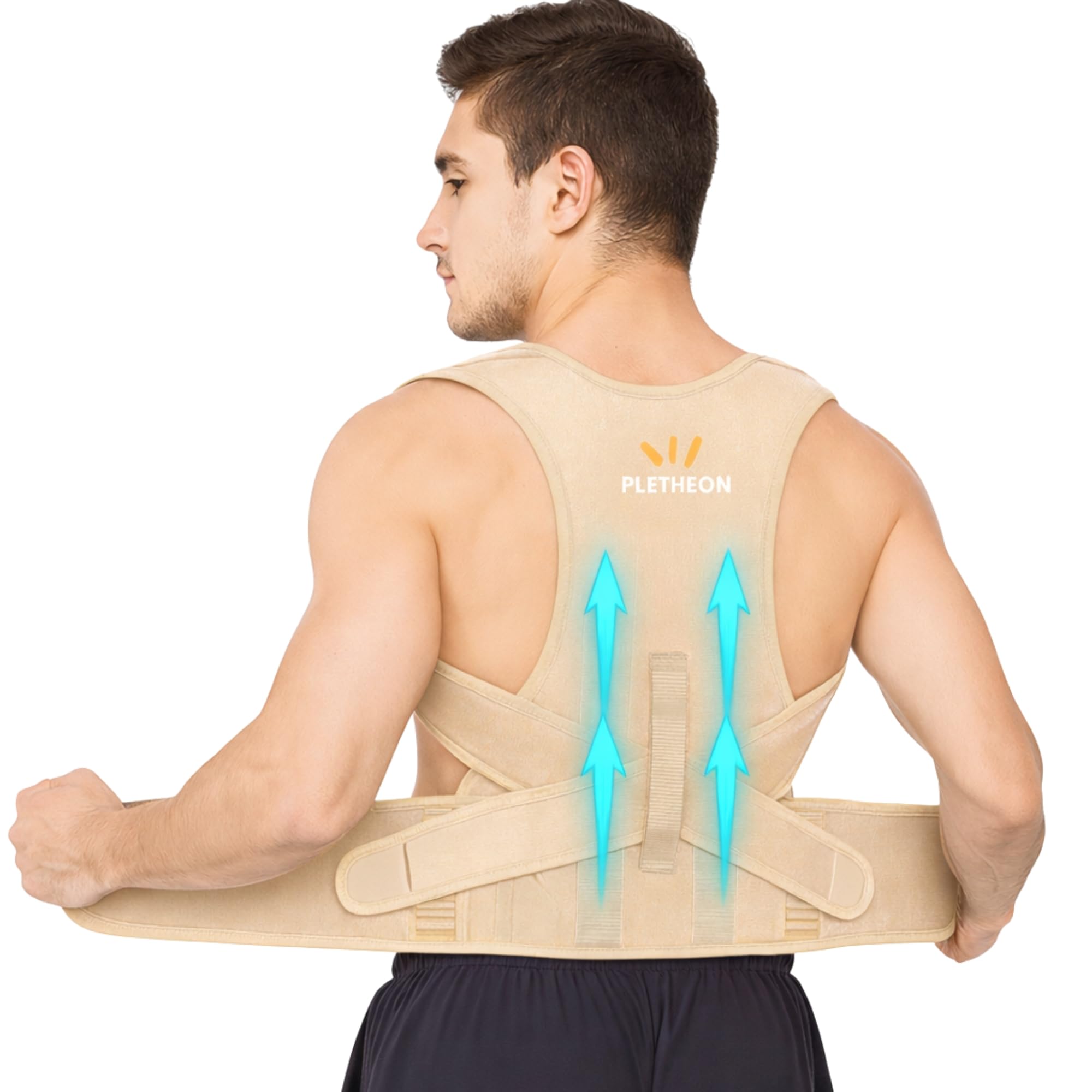 Posture Corrector for Men & Women by Plethon – Adjustable Back Brace, Clavicle Support & Upper Back Straightener for Better Sitting and Standing Posture, Fits 30–46 Inch Waist (Beige)
