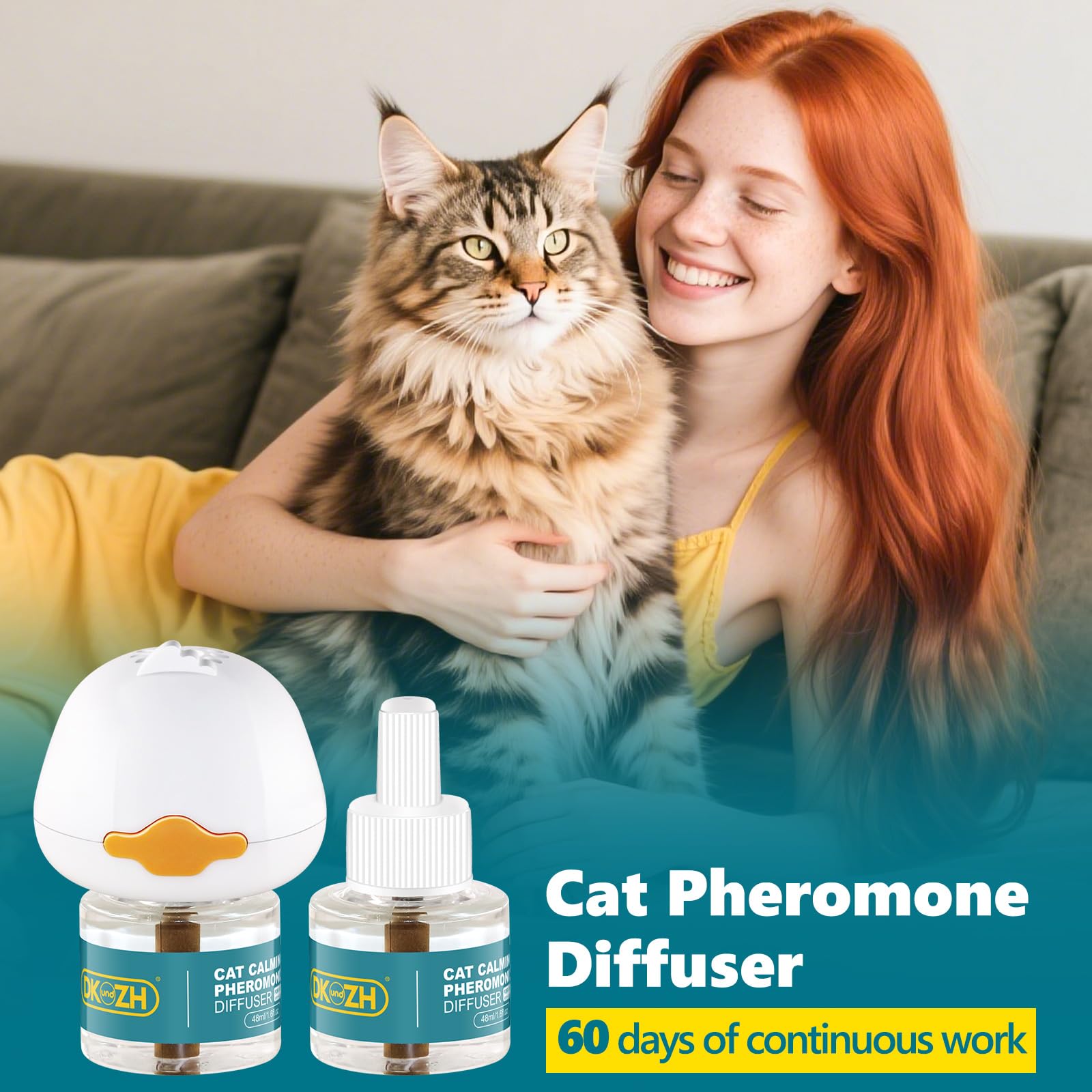 3 en 1 Diffuseur Pheromone pour Chat, 60 Jours Diffuseur Chat Anti Stress, Aide à Réduire l'anxiété, Le Stress, Le Grattage et Le Marquage Urinaire(1 Diffuseur + 2x48ml Recharges) (B)