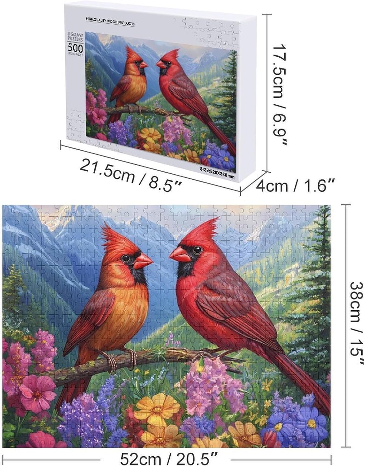 Cardinal on Branch Wood Puzzle Challenging Jigsaw Puzzles for Women Men