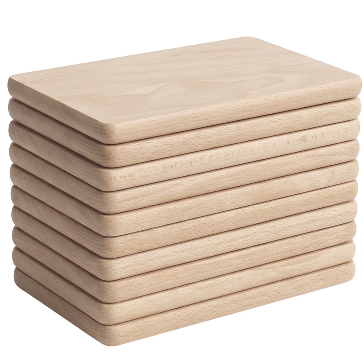 Frühstücksbrettchen Holz 10er Set aus Massivholz 24 x 14 x 1,5 cm | 24 x 14 x 1,5 cm, Massivholz unlackiert, Vielseitig zum Schneiden und Servieren, Kompakt für Picknick und Camping