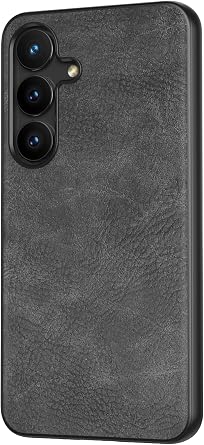 Galaxy S25 Plus Case, Slim PU Leather Vintage Shockproof Phone Case Cover Lightweight Soft TPU Bumper Hard PC Hybrid Protective Case for Samsung Galaxy S25 Plus 2025 Black
