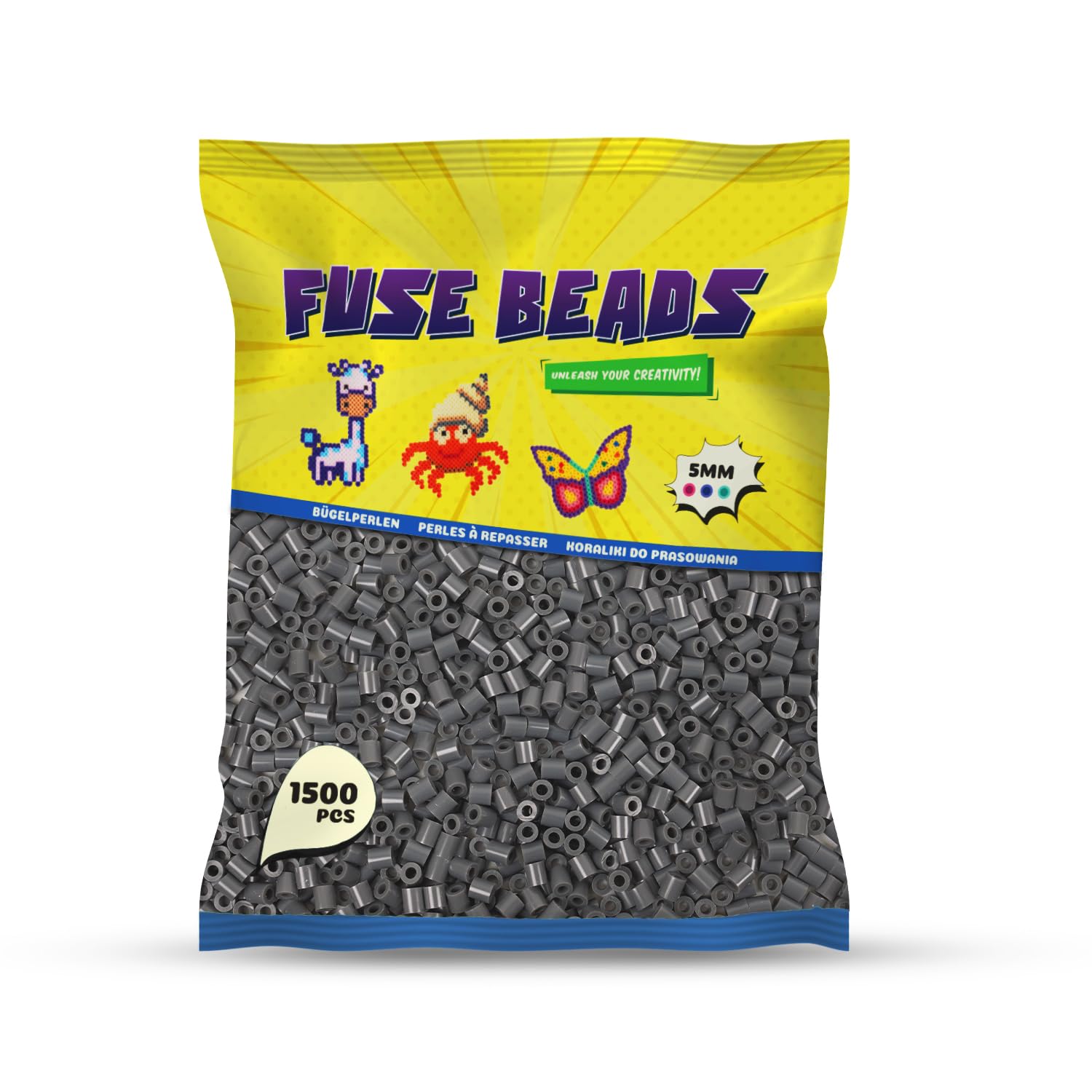 Benny Beads Bügelperlen 1500 Stück, Midi-Größe 5mm, Kreatives Bastelzubehör DIY Fuse Beads (Dunkelgrau)