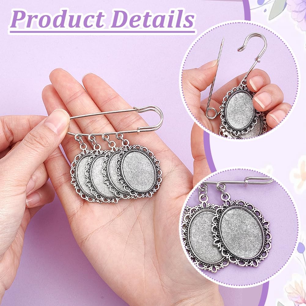 UNICRAFTALE 4Pcs Oval Wedding Bouquet Photo Charms 38mm Metal Picture Pendant 65mm Long Memorial Brooch Pin Each Holds 4 Pictures for Bridal Flowers Wedding Party image 4