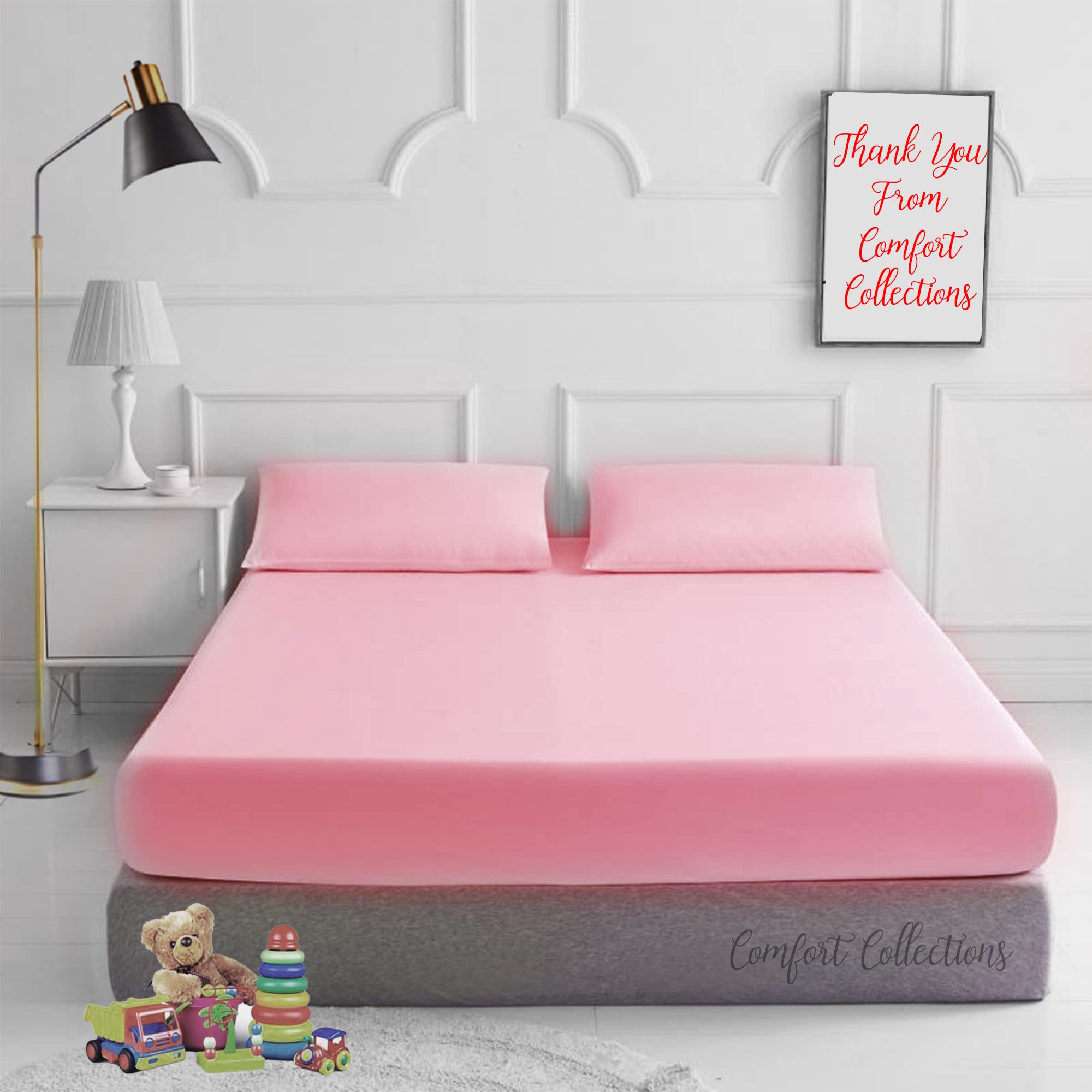 Comfort Collections Plain Dyed Easy Care Poly Cotton Flat and Fitted Sheet Set with Pillow Case Bedding Set (Pink, Single)