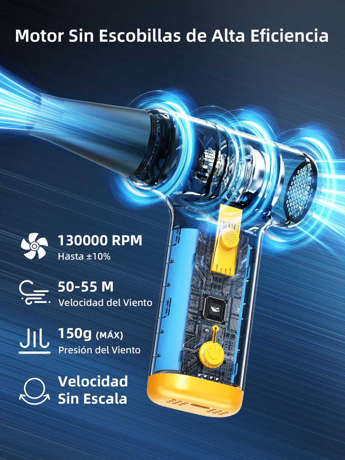 Smiling Shark Soplador de Polvo Eléctrico, JF-01 PRO Motor Sin Escobillas Velocidad Sin Escala 130000RPM con Luz LED Plumero de Aire Comprimido, Mini Turbo Ventilador para Limpieza PC/Cooling/Coche
