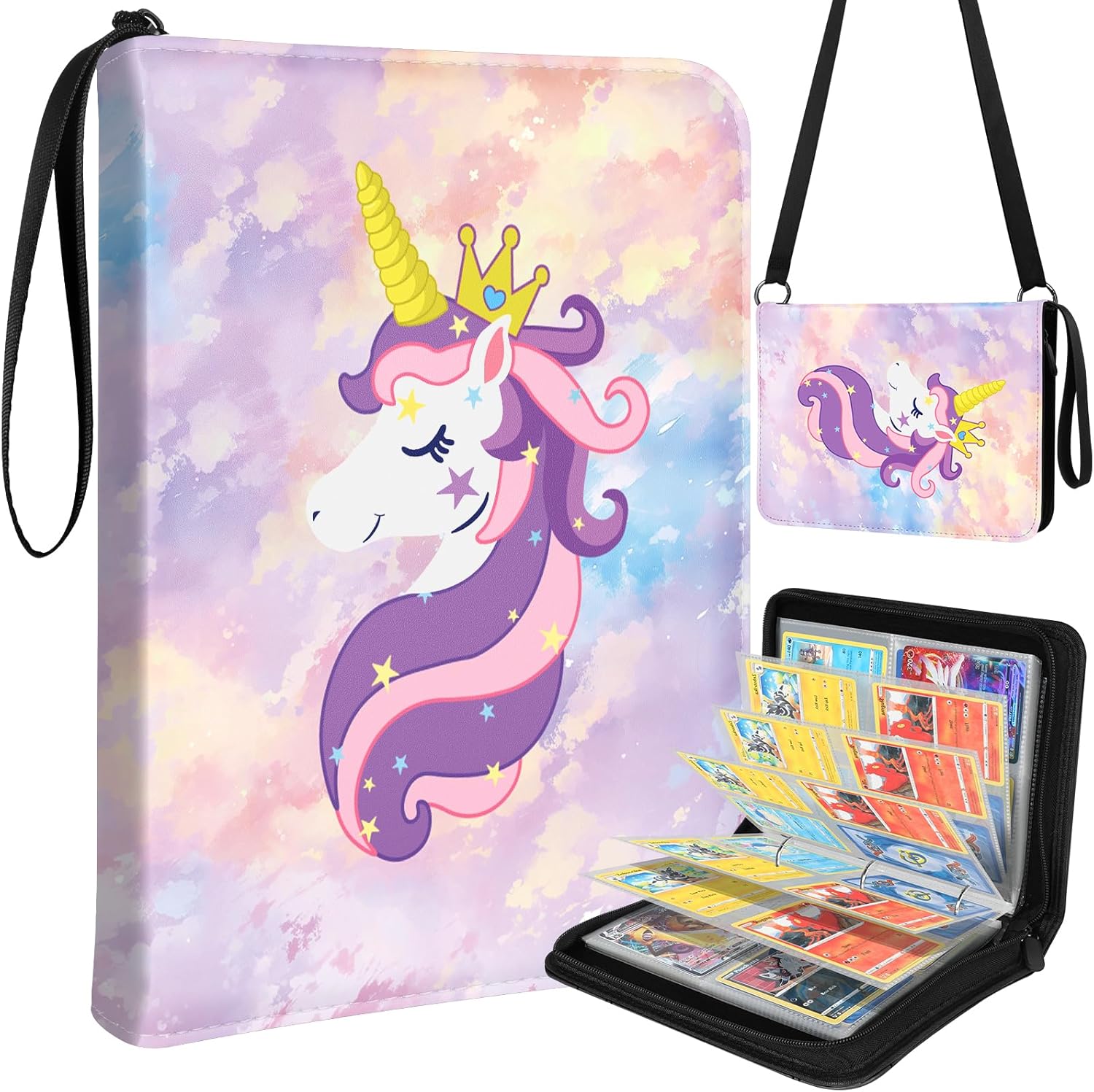 Lotadilo for Card Binder with 440 Pockets 4 Pocket - Trading Card Collection Album Folder for Kids Girls Girly Boys Teens for Sports Cards Game Cards with Zipper Hand Carrying, Sakura Cat