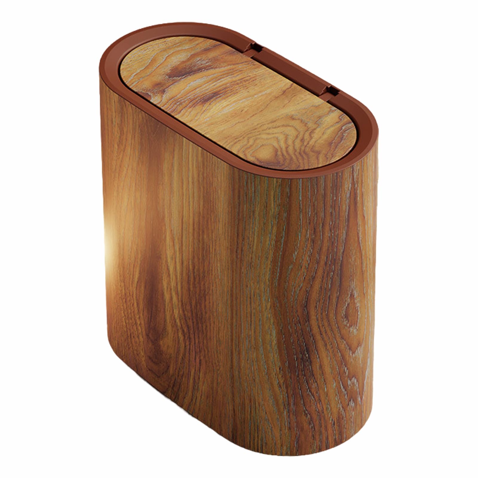 mophrati Bamboo Trash Can With Inner Bucket Compact And Space Saving Under Sinks ABS Small Trash Can With Lid For Bathroom, Brown, 29.5 * 16 * 29CM